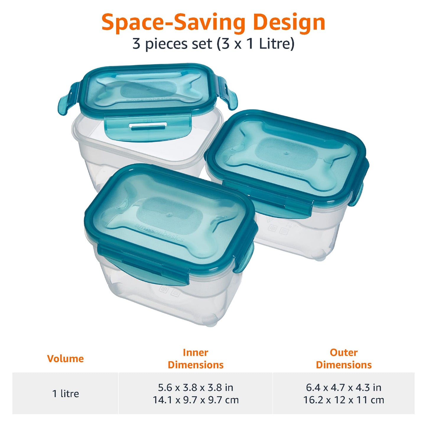 Amazon Basics Gefrierbehälter im Set, mit Deckel, luftdicht, auslaufsicher, stapelbar, für Kühlschrank/Gefriertruhe, BPA-frei, Kunststoff, mikrowellen- und spülmaschinenfest, 6 Stück 1er-Pack, farblos