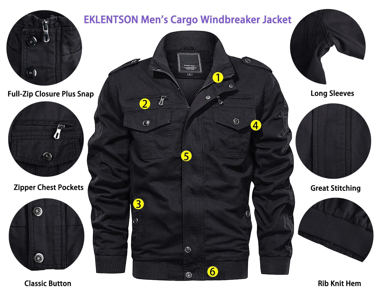 EKLENTSON Men’s Utility Jacket – Lightweight Spring Cargo Jacket