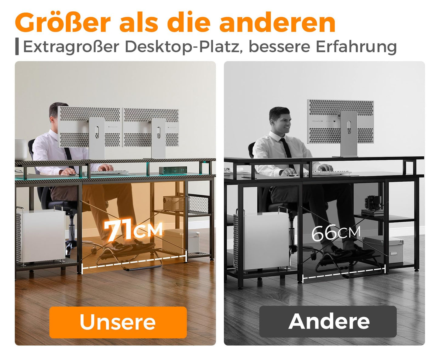 ODK Gaming Tisch mit LED, Reversibel Gaming Schreibtisch mit 2 Steckdosen & 2 USB-Ladeanschlüssen, Eckschreibtisch Groß mit Netzablage, Schwarz 150×102cm