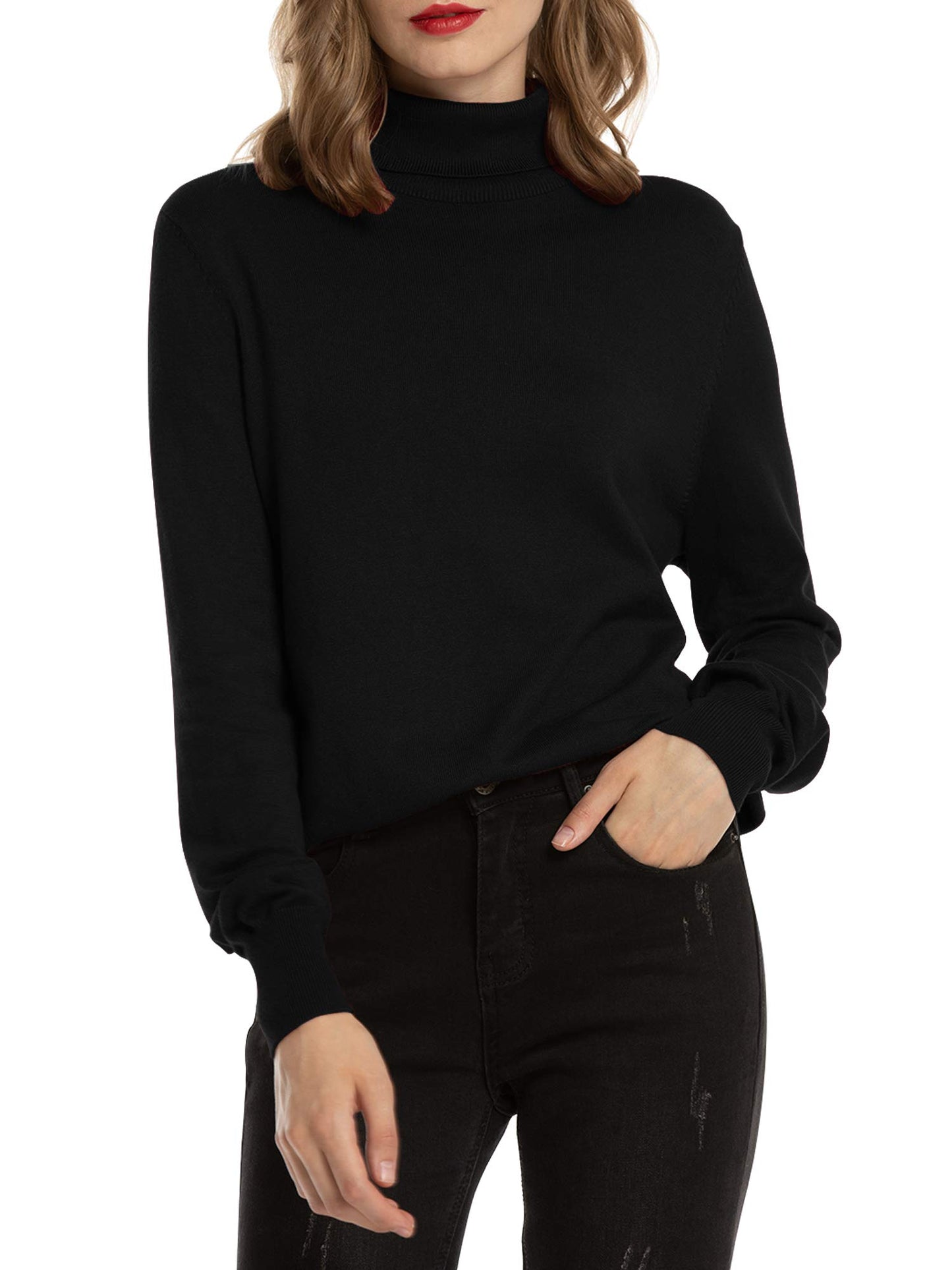 Women's Turtleneck Sweater – Soft Stretch Lightweight Ribbed Knit Pullover