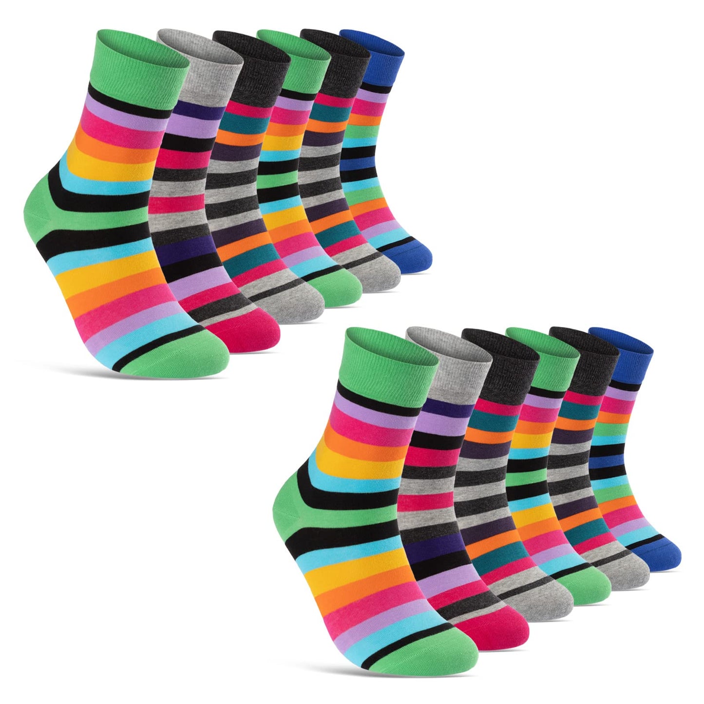 Women's Striped Socks Colorful Cotton with Comfort Cuff Seamless Toe (6 or 12 Pairs)