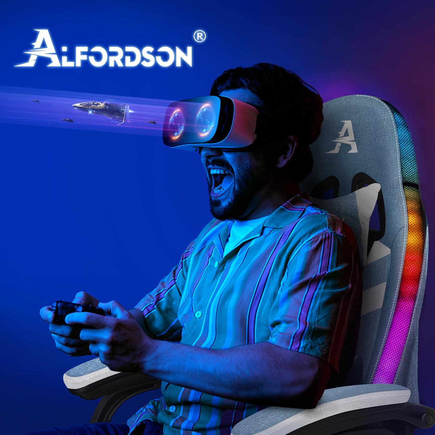 ALFORDSON Gaming Stuhl mit 8-Punkt Massage 12 Farben RGB LED-Licht, Bürostuhl Ergonomisch mit fußstützen, Kopfstütze Lendenkissen für Kinder Erwachsene, Schwarz