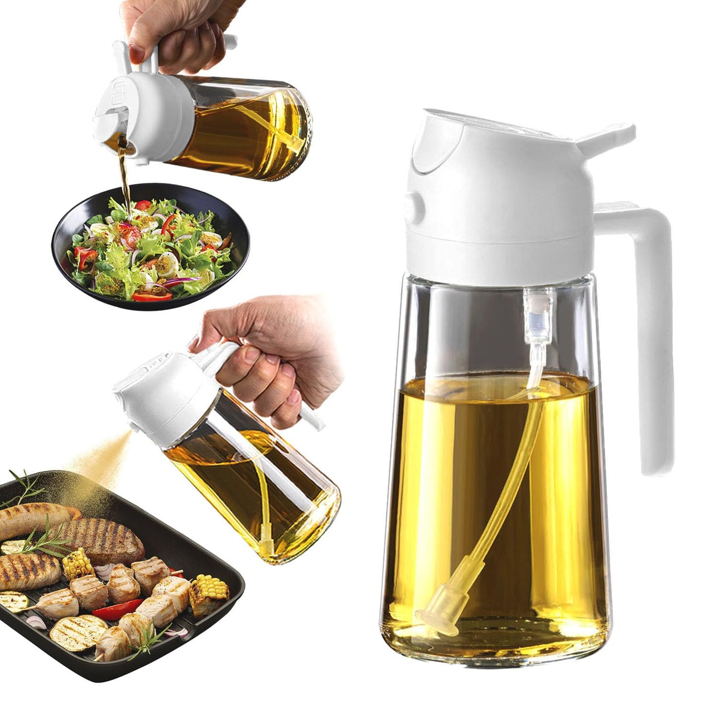 TrendPlain 16 oz Oil Sprayer for Cooking Oil - 470 ml Olive Oil Bottle - 2-in-1 Oil Dispenser and Oil Sprayer - Kitchen Gadgets for Cooking, Salad and Grill Black