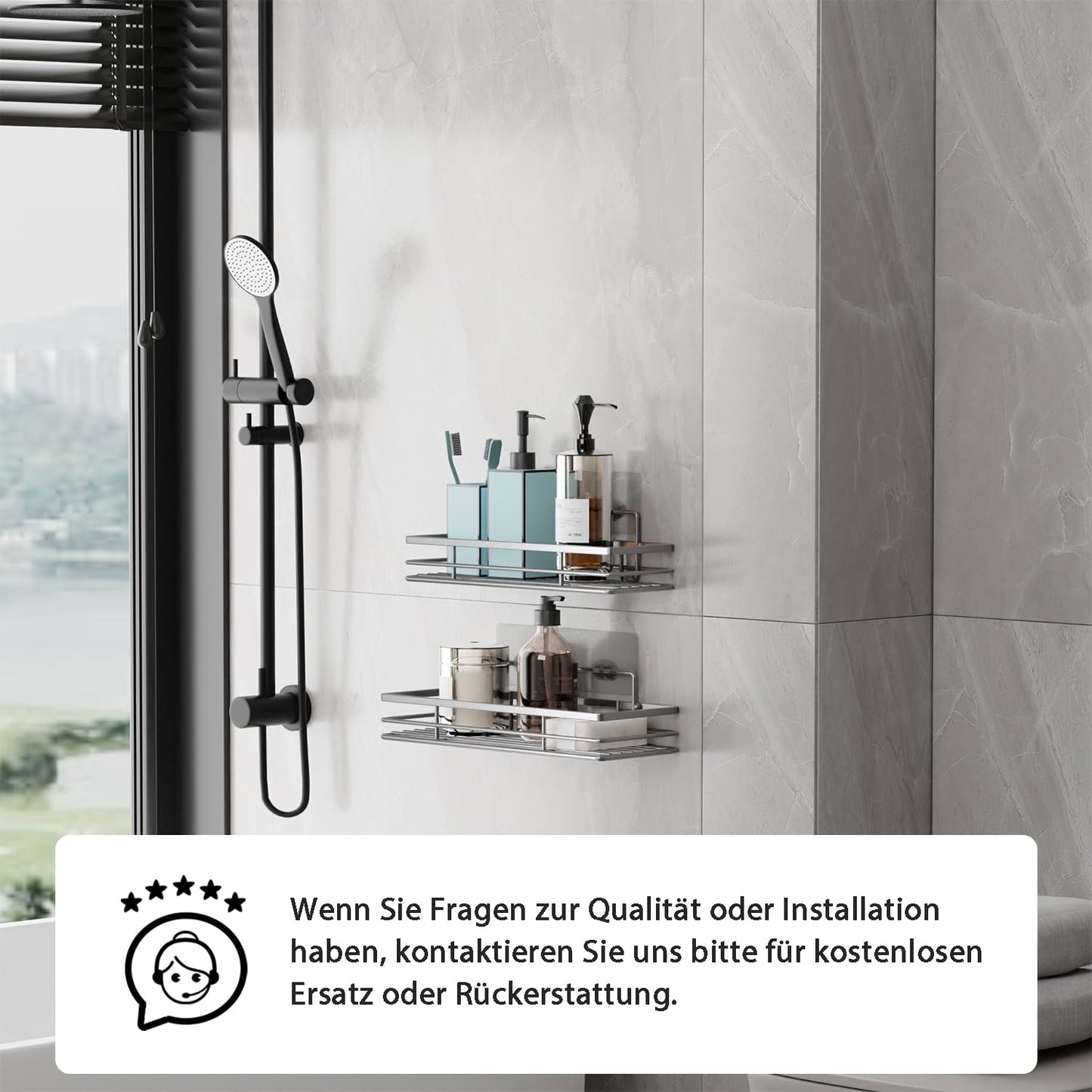 saffruff Duschablage Ohne Bohren 2 Stück Duschregal Duschkorb Badezimmer Organizer, Regal Badregal Shampoo Halterung für Dusche Küche Bathroom, mit 2 Klebeflächen,Edelstahl Schwarz