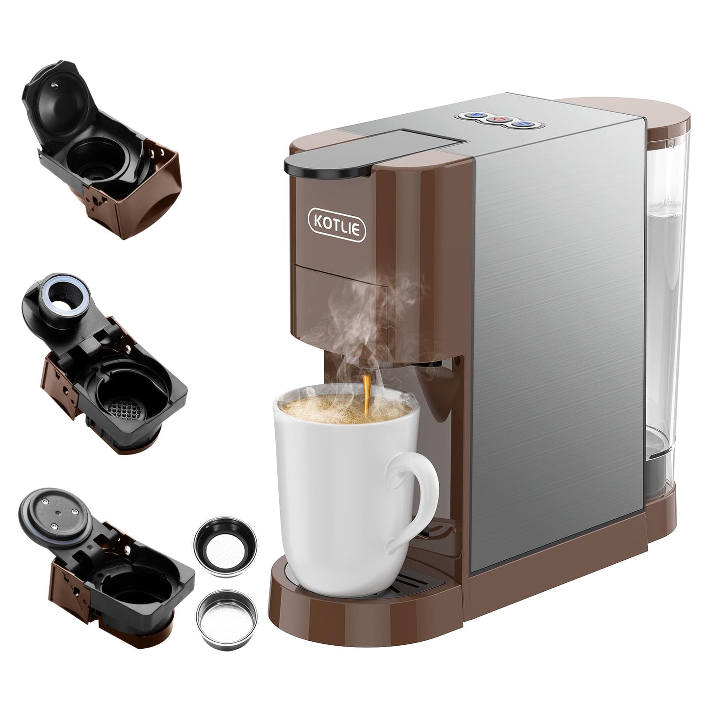 KOTLIE Espresso Kaffeemaschine, 4 in1Kaffeemaschine für NES/DG/Mehl/ESE Kapsel Espressomaschine, 19 Bar