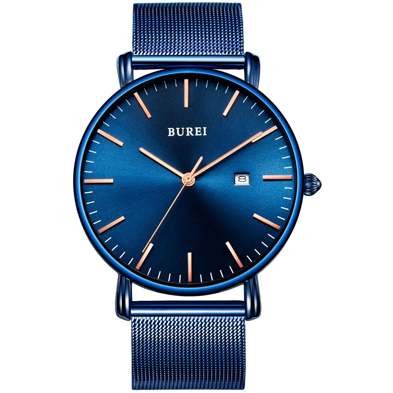 BUREI Ultra Dünne Uhren Herren Schwarze Analoges Datum Armbanduhr Herren mit Japanisches Quarzwerk, Geschenke für Männer