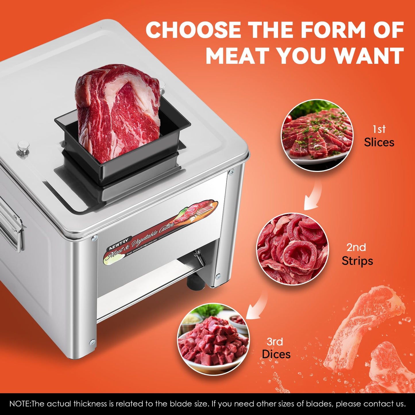 NEWTRY Kommerzielle Fleischschneidemaschine zum Schneiden, Zerteilen und Würfeln von Fleisch mit 5 mm Klingen,750 W, elektrische allesschneider für Küche Metzgereien und Restaurants