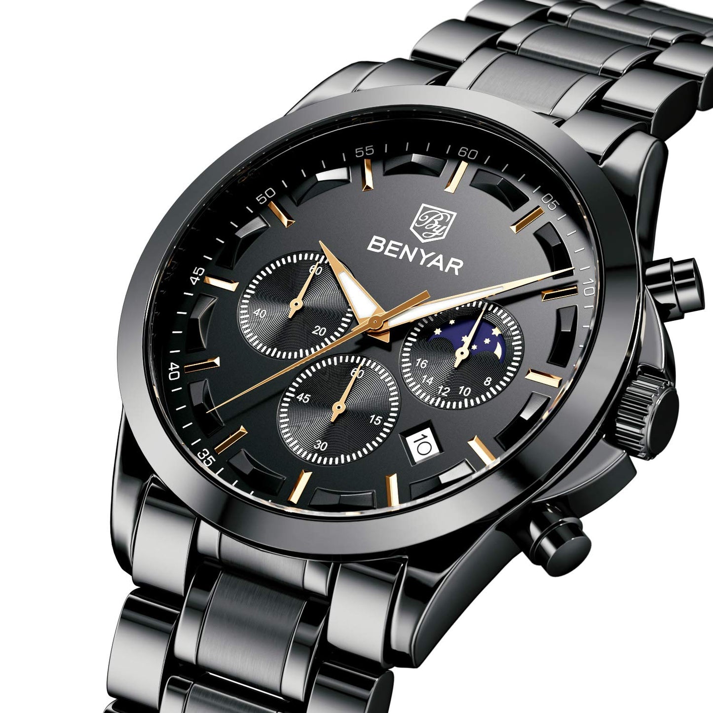 BY BENYAR Uhren Herren Chronograph Analog Quarz Wasserdicht Armbanduhr Herren Mode Lässig Business Herrenuhr mit Kalender Lederarmband/Edelstahlarmband Uhr Geschenk für Männer
