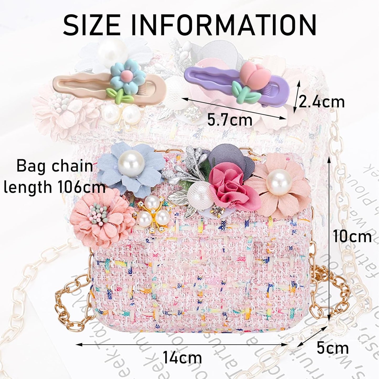 HTTDSLF Mini Crossbody Bag for Girls – Kids Princess Purse with Hair Clips