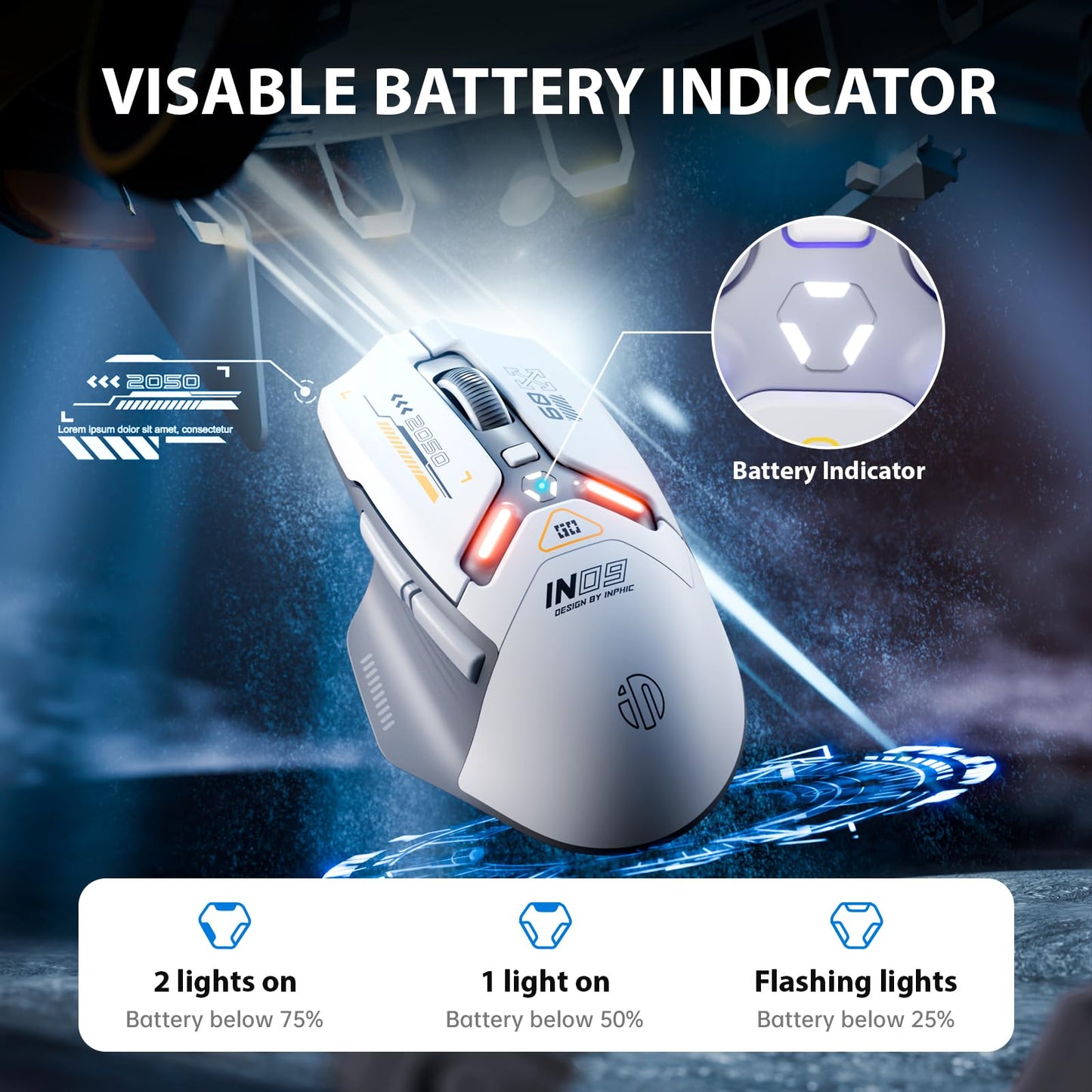 inphic IN9 Gaming Maus kabellos, echte Tri-Mode 2,4G Wireless/Type-C Wired/Bluetooth Maus, 10k DPl, vollständig programmierbar, RGB-Beleuchtung, Hyperspeed wiederaufladbare Funkmaus für Laptop PC
