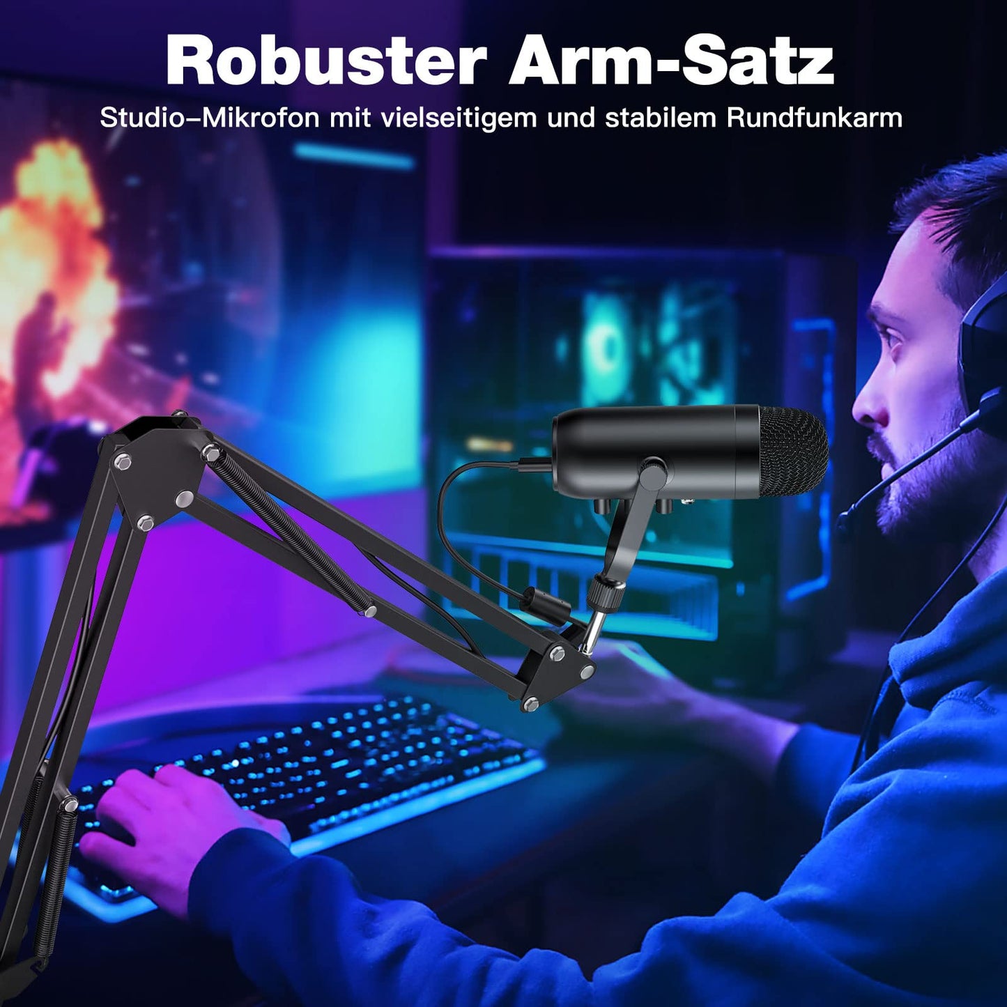 zealsound USB Mikrofon, Kondensator Mikrofon für PC Handy, PS4, PS5, Microphone PC USB C für Gaming, Podcast,Aufnahmen,Streaming,ASMR mit Stumm/Gain/Echo, Adapter für Phone,Kompatibel mit Mac, Winows