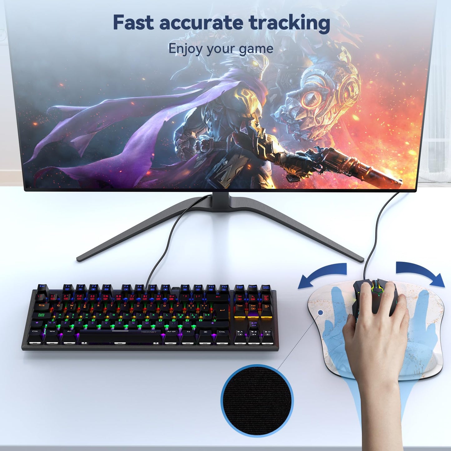 TECKNET Mauspad mit Gelkissen, Memory Foam Mousepad Ergonomisches Wasserdicht Komfort Mausmatte mit Handgelenkpolster Handauflage für Alle Maus Offfice Heim Computer Laptop