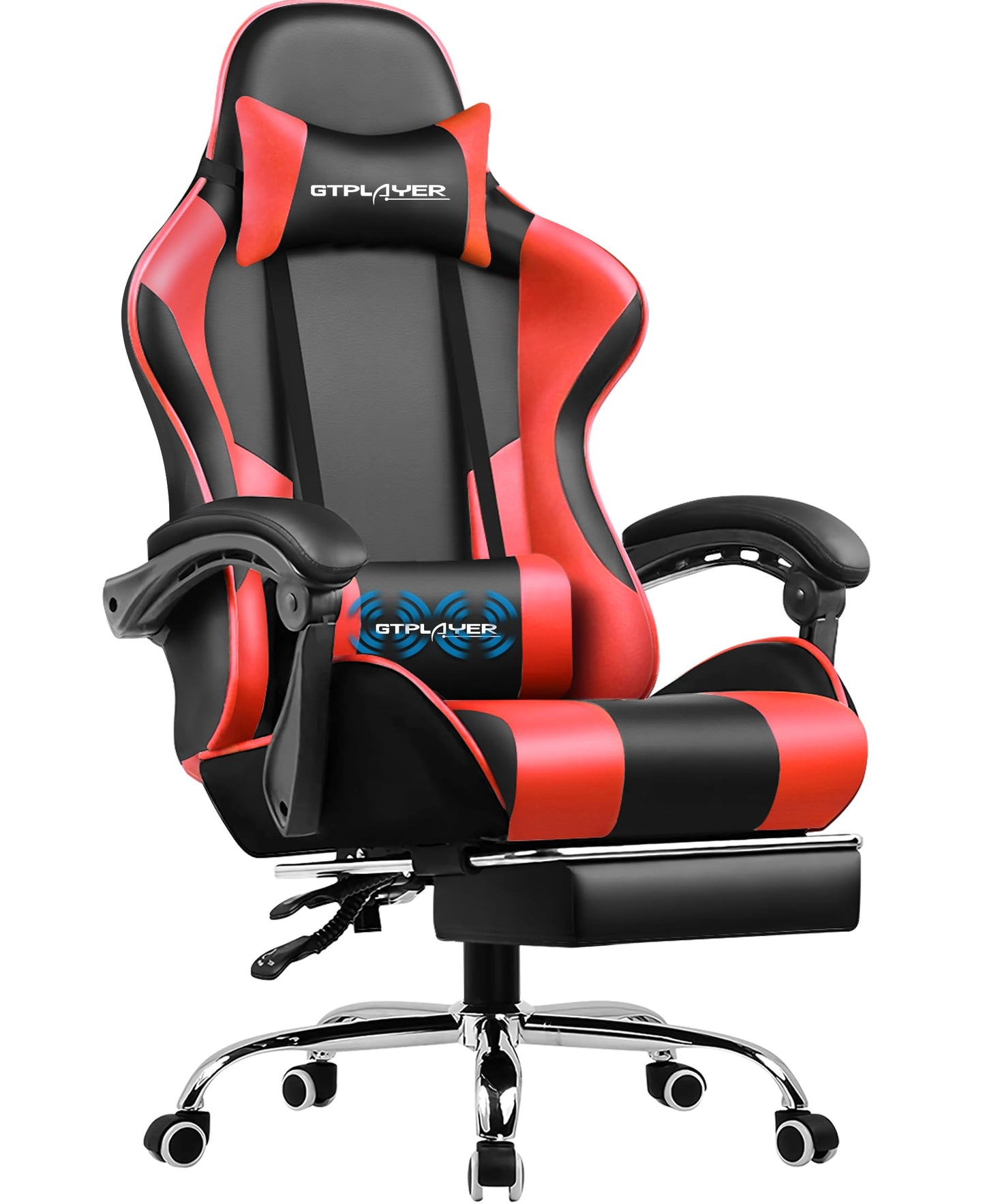 GTPLAYER Office Chair Gaming Chair Massage Gaming Armchair Ergonomic Gamer Chair with Footrest, Headrest Massage Lumbar Cushion, Padded Gaming Chair, Swivel Chair White