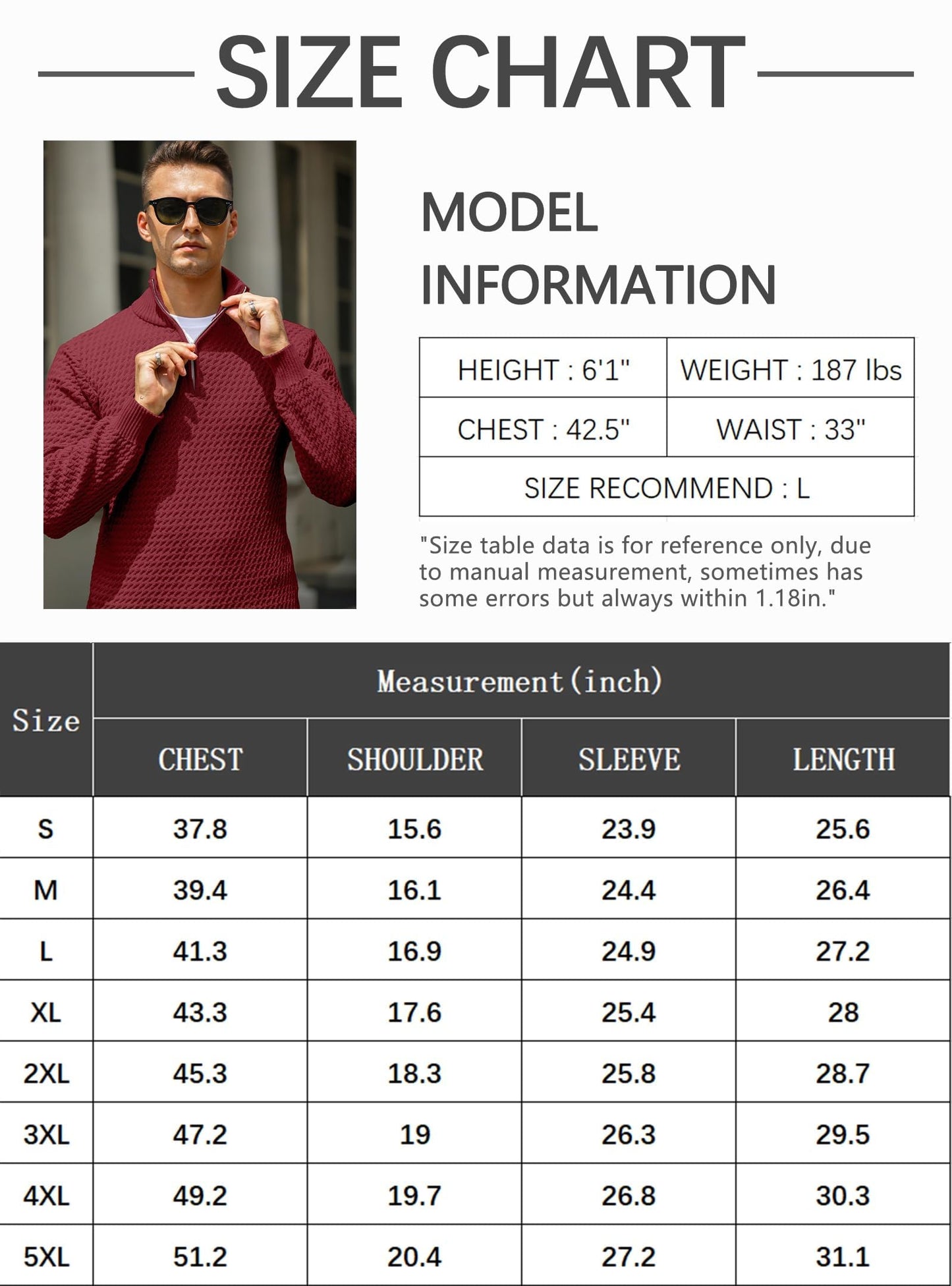 HYPESTFIT Men’s 1/4 Zip Turtleneck Sweater – Warm Knit Pullover