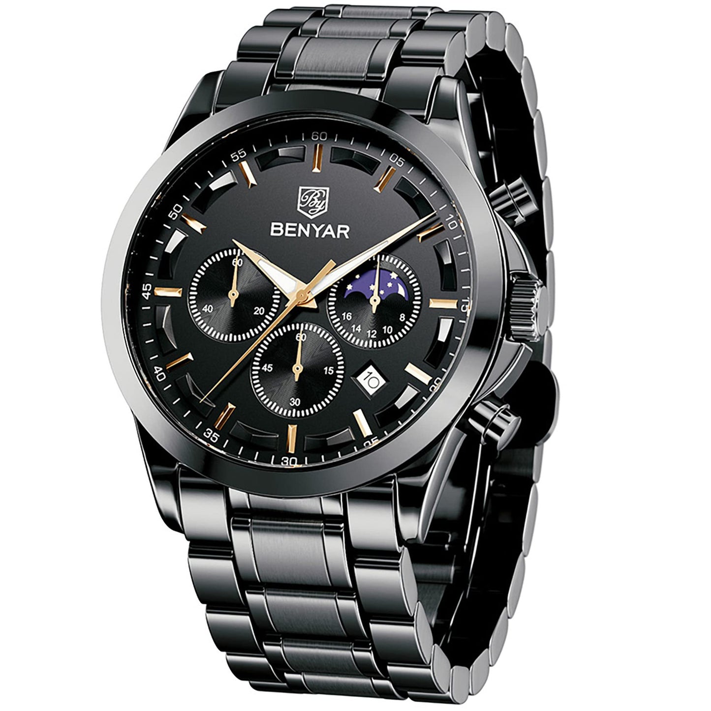 BY BENYAR Uhren Herren Chronograph Analog Quarz Wasserdicht Armbanduhr Herren Mode Lässig Business Herrenuhr mit Kalender Lederarmband/Edelstahlarmband Uhr Geschenk für Männer