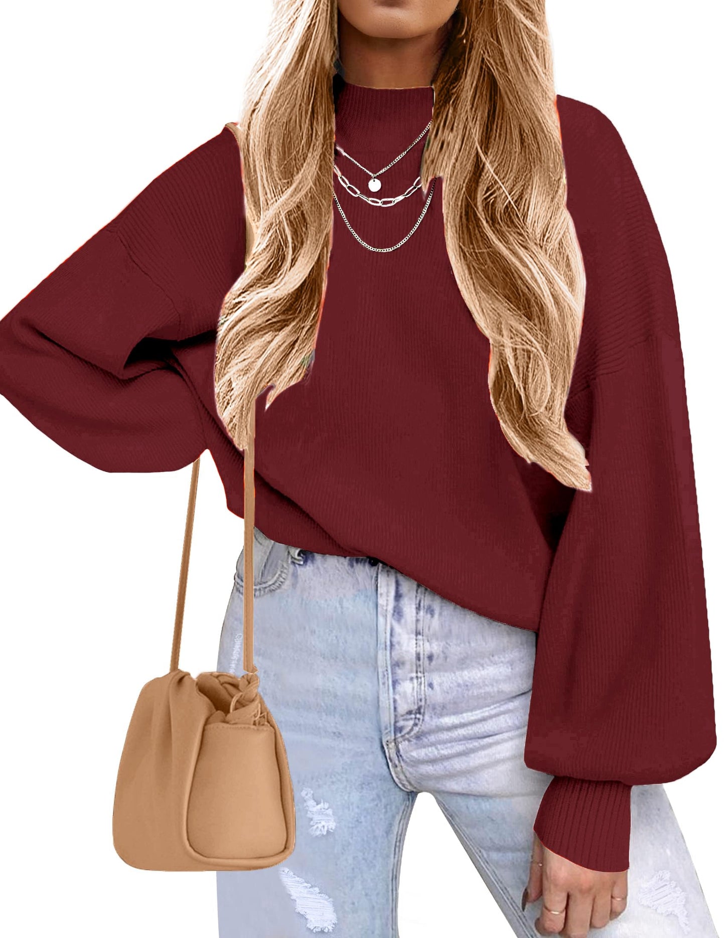 Zeagoo Women’s Puff Sleeve Knit Sweater – Cozy Loose Fit Pullover