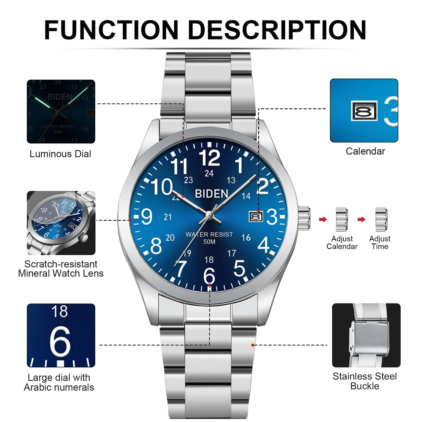LN LENQIN Uhren Herren Edelstahl Uhren für Männer Analog Quarz Herren Uhr 30M Wasserdicht Armbanduhr Herren Mode Casual Designer Uhr