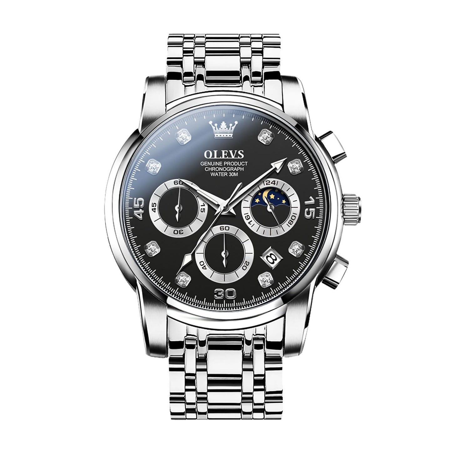 OLEVS Uhren Herren, Edelstahl Analoger Quarzuhr, Multifunktionale Diamanten Herrenuhren, Klassisches Luxuskleid Herrenuhr