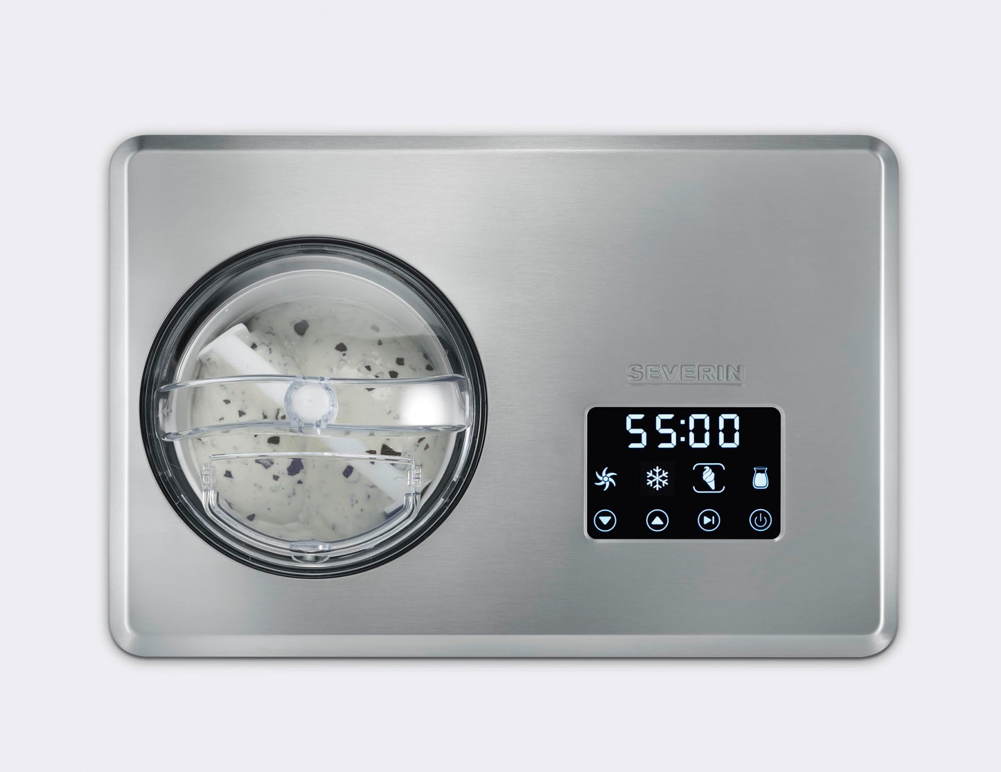 SEVERIN 2-in-1 Eismaschine mit Joghurtfunktion, Eismaschine mit Kompressor für Eis, Sorbet und Frozen Joghurt, Joghurtbereiter mit "warm & cold"-Funktion, Edelstahl-gebürstet, EZ 7405