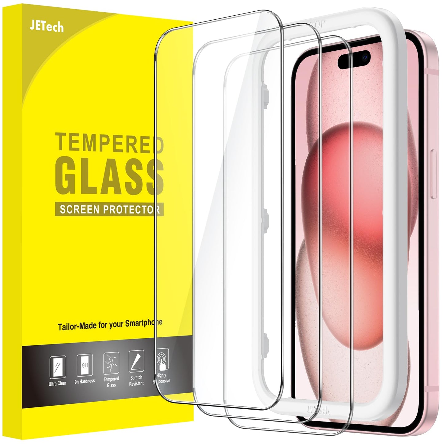 JETech Schutzfolie für iPhone 16e 2025, iPhone 13/13 Pro 6,1 Zoll, Gehärtetes Glas mit Einfaches Installationswerkzeug, Hat Keinen Einfluss auf die Hülle, Panzer HD Klar, 3 Stück