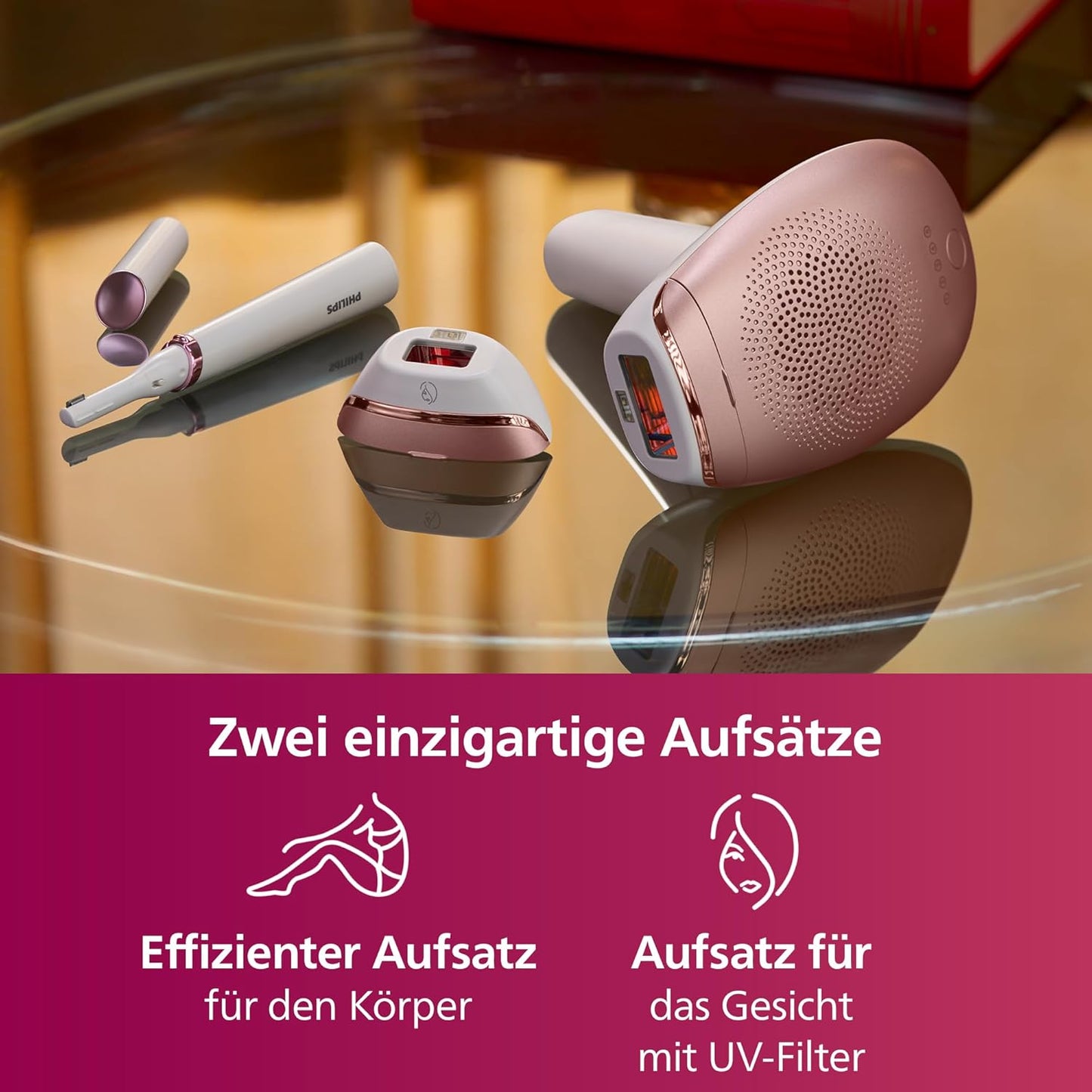 Philips Lumea IPL Haarentfernungsgerät 7000 Series – Haarentfernungsgerät mit Satin Compact Korrekturtrimmer, 2 Aufsätze für Körper und Gesicht (Modell BRI921/00)
