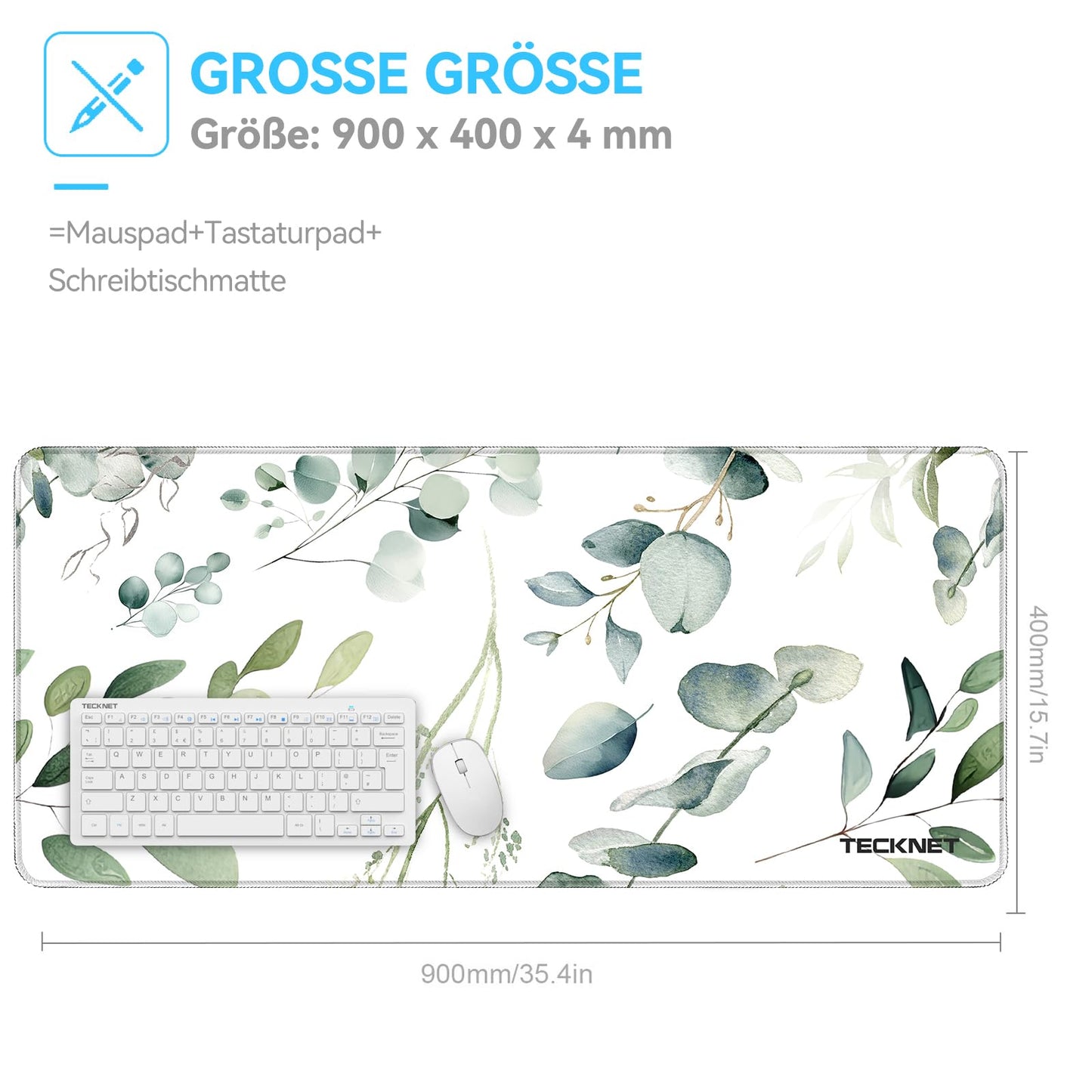 TECKNET Mauspad XXL Speed Gaming, 900x400 mm Schreibtischunterlage Schwarz, Gamer Mouse Pad, Wasserdicht mousepad, Spezielle Oberfläche Verbessert Präzision und Geschwindigkeit, rutschfeste Gummibasis