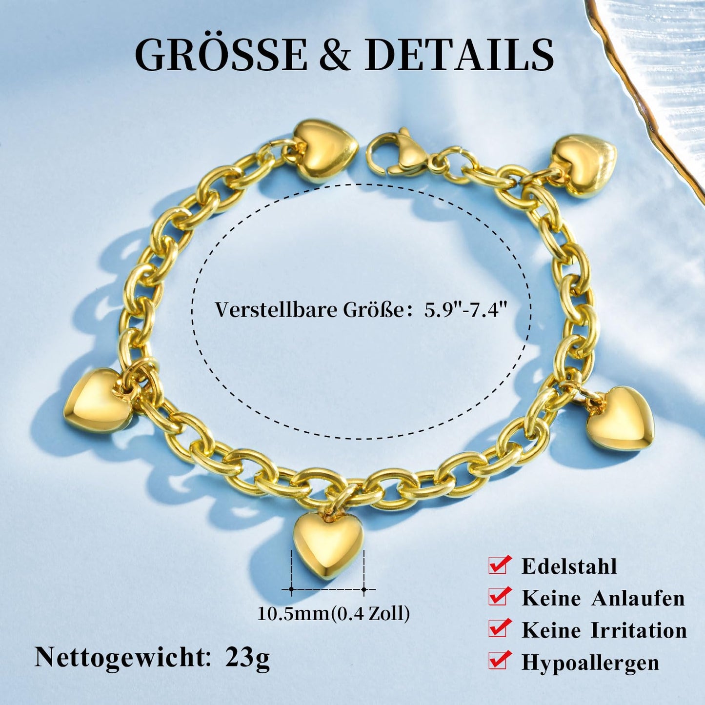 Silver Heart Bracelet for Women – Stainless Steel Chain with Heart Charms
