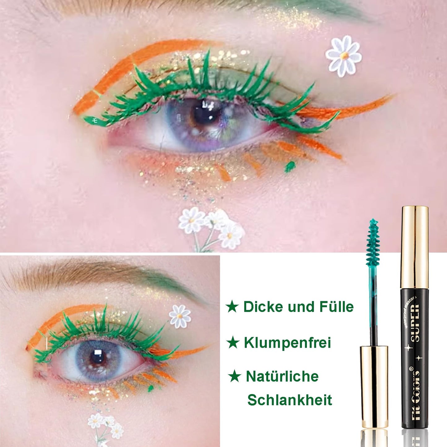 Colourful Waterproof Mascara – Volumising & Curling (Green)