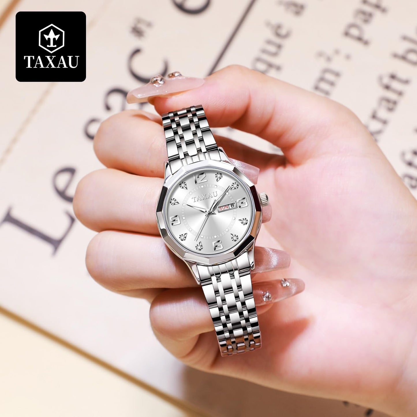 Taxau Uhr Frauen Luxus Edelstahl Uhren Frauen Kleid für Frauen wasserdichte Analog Quarz Damenuhren Klassische Reloj para Mujer