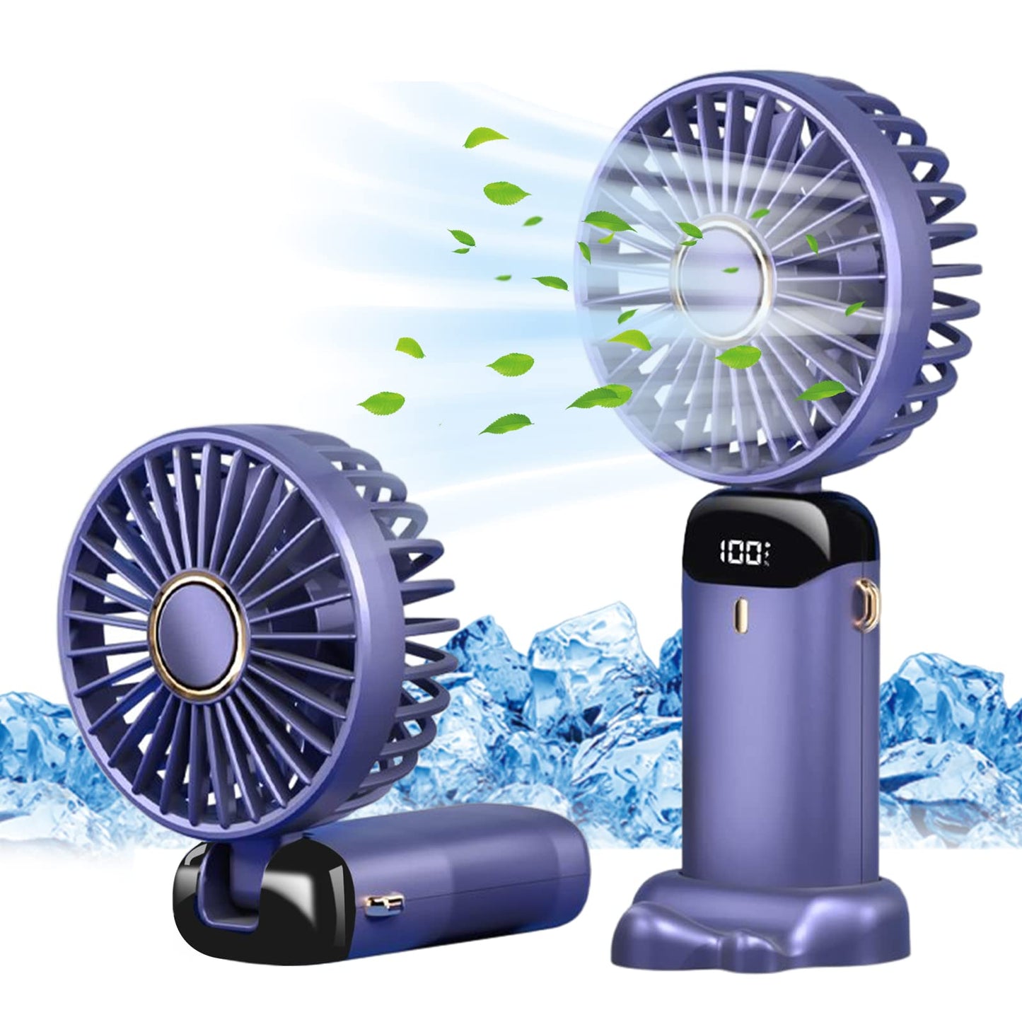 Jsdoin Handventilator, Tragbarer Mini Ventilator, Wiederaufladbar, Kleiner Taschenventilator Mit 5 Geschwindigkeitsstufen, Faltbarer USB-Ventilator für Büro, Outdoor (Dunkelblau)