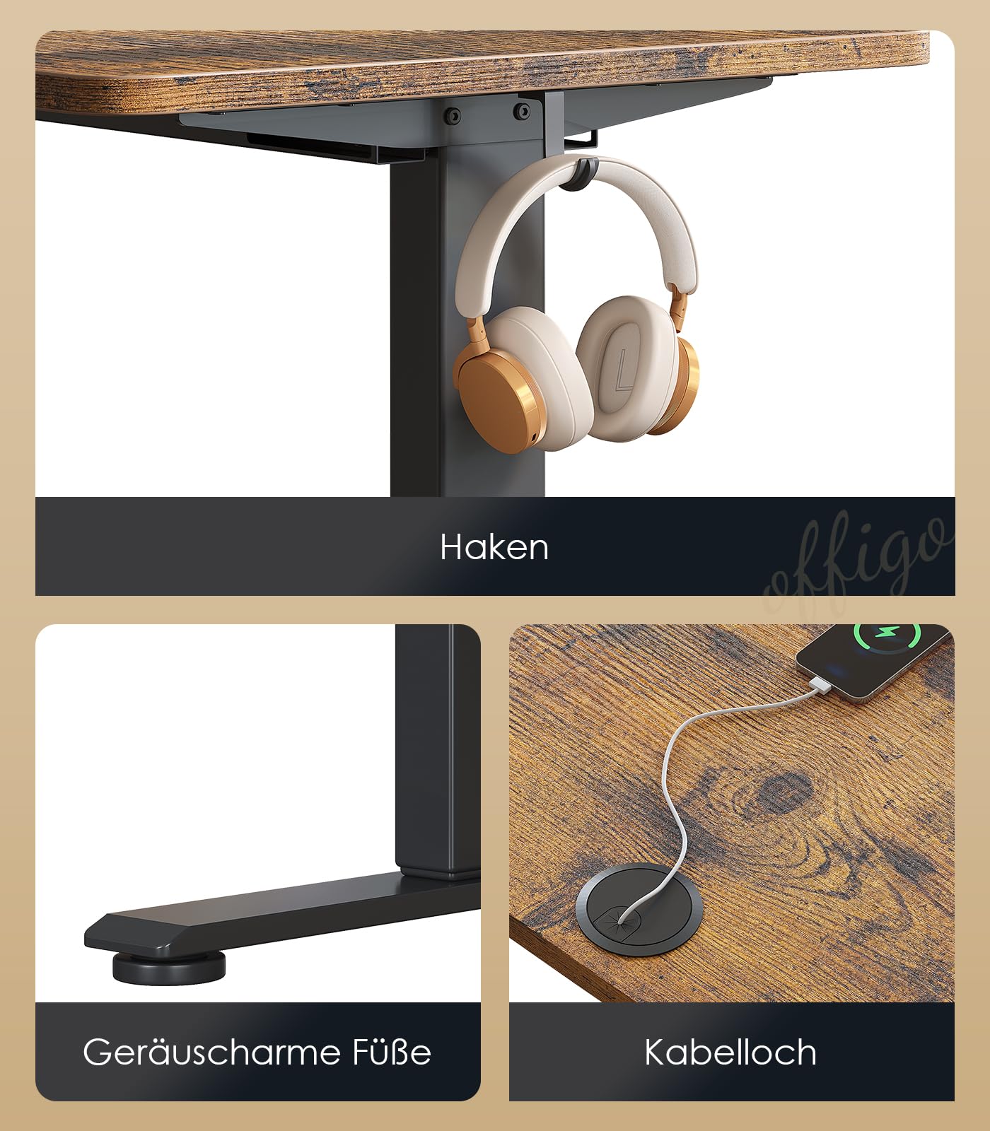 OffiGo Höhenverstellbarer Schreibtisch, 120 cm Elektrischer Schreibtisch, Ergonomischer Tisch mit Memory-Funktion, Gaming Tisch Höhenverstellbar, Moderner Computertisch für Zuhause und Büro, Weiß