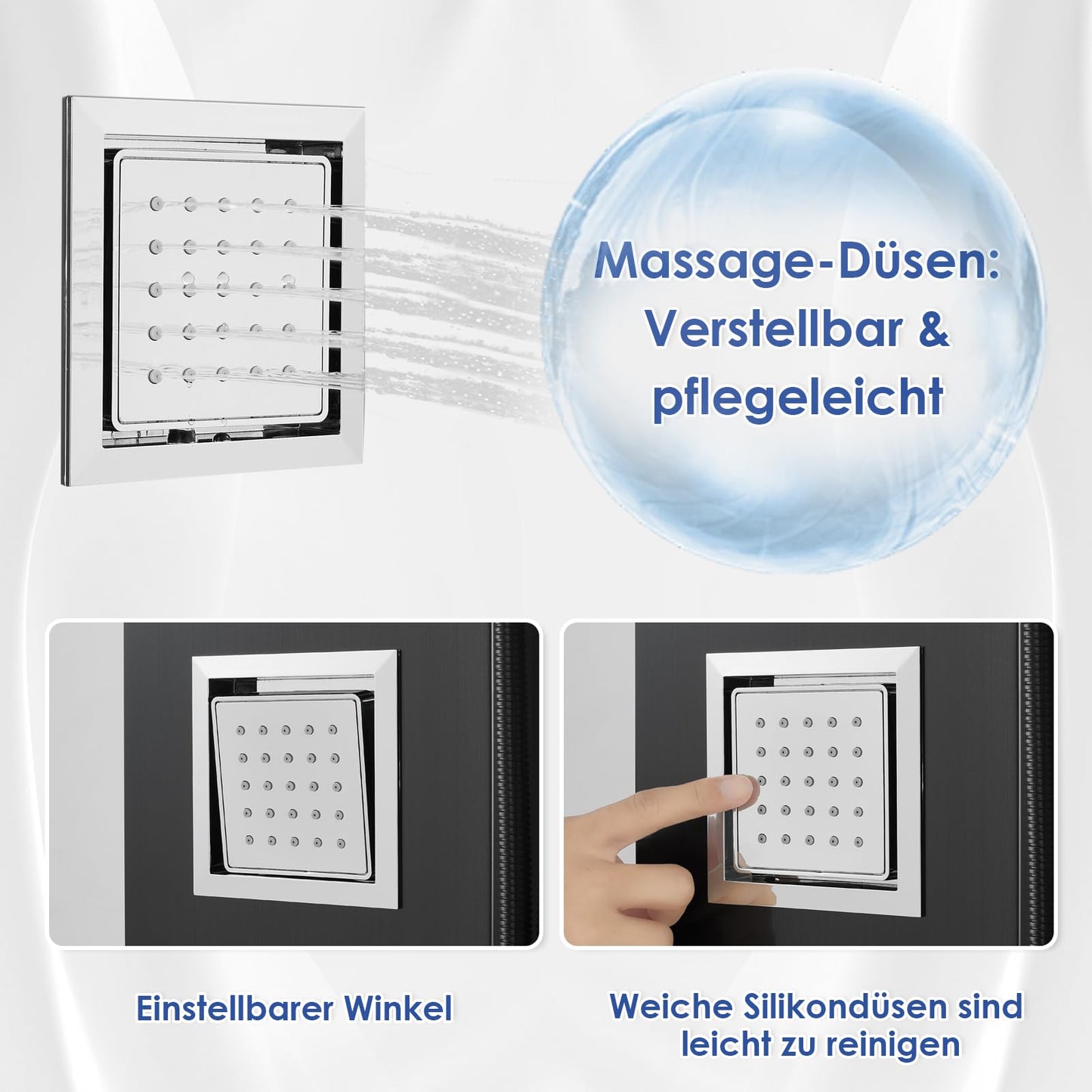 LED Duschpaneel mit Thermostat, OUGOO 6 Funktionen Duschpaneel mit Armatur, Regendusche, Wasserfalldusche, 2-Typ-Massagedüsen, Handbrause und Badewanneneinlauf, 304 Edelstahl, Schwarz