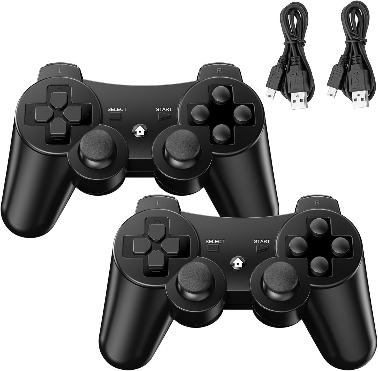 Diswoe Controller for PS-3, 2 Pack Wireless Controller for Play-Station 3 with Dual Shock, Gyro Axis, Bluetooth Controller, Rechargable Remote Gamepad Joystick with 2 Charging Cables