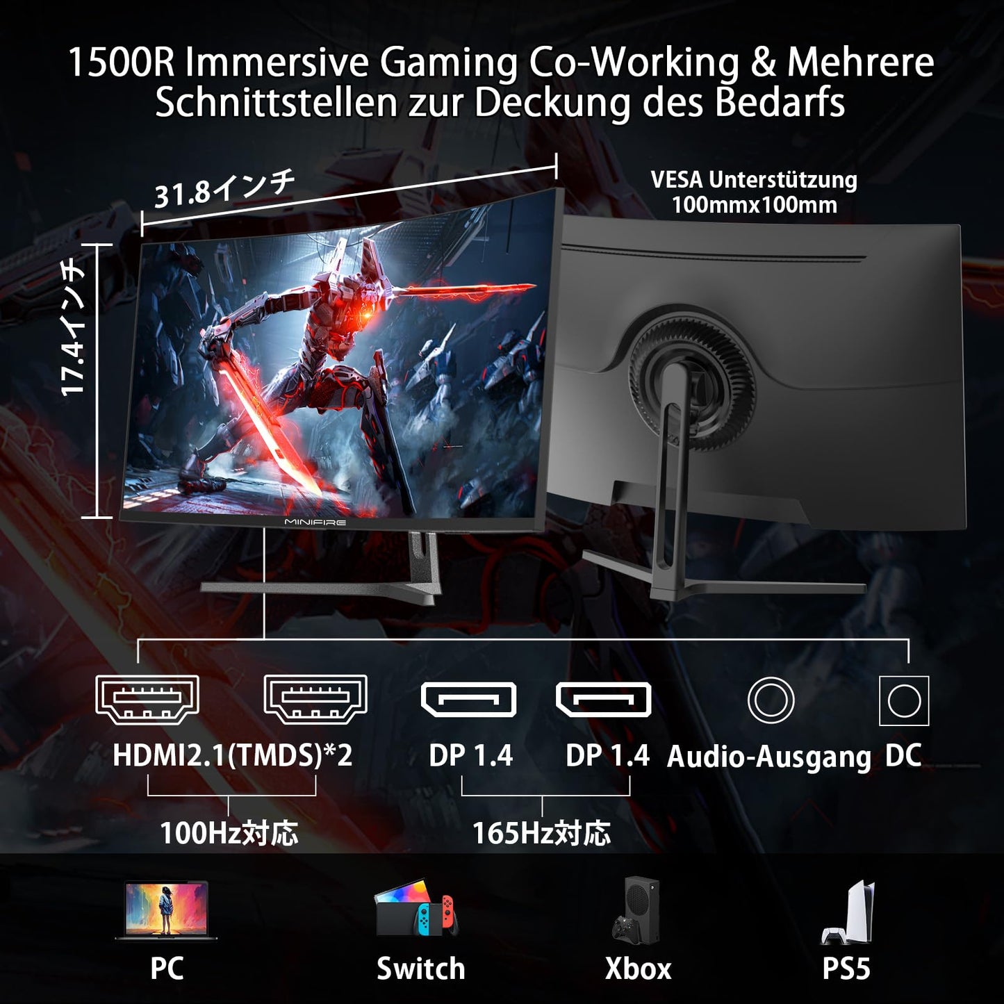 Minifire 24 Inch Monitor, 100 Hz, IPS, Full HD (1920 x 1080), AMD FreeSync, sRGB110%, Frameless Screen, Eye Care, HDMI Type-C, Adjustable Tilt, VESA (MF24X3A Type-C Cable Included)