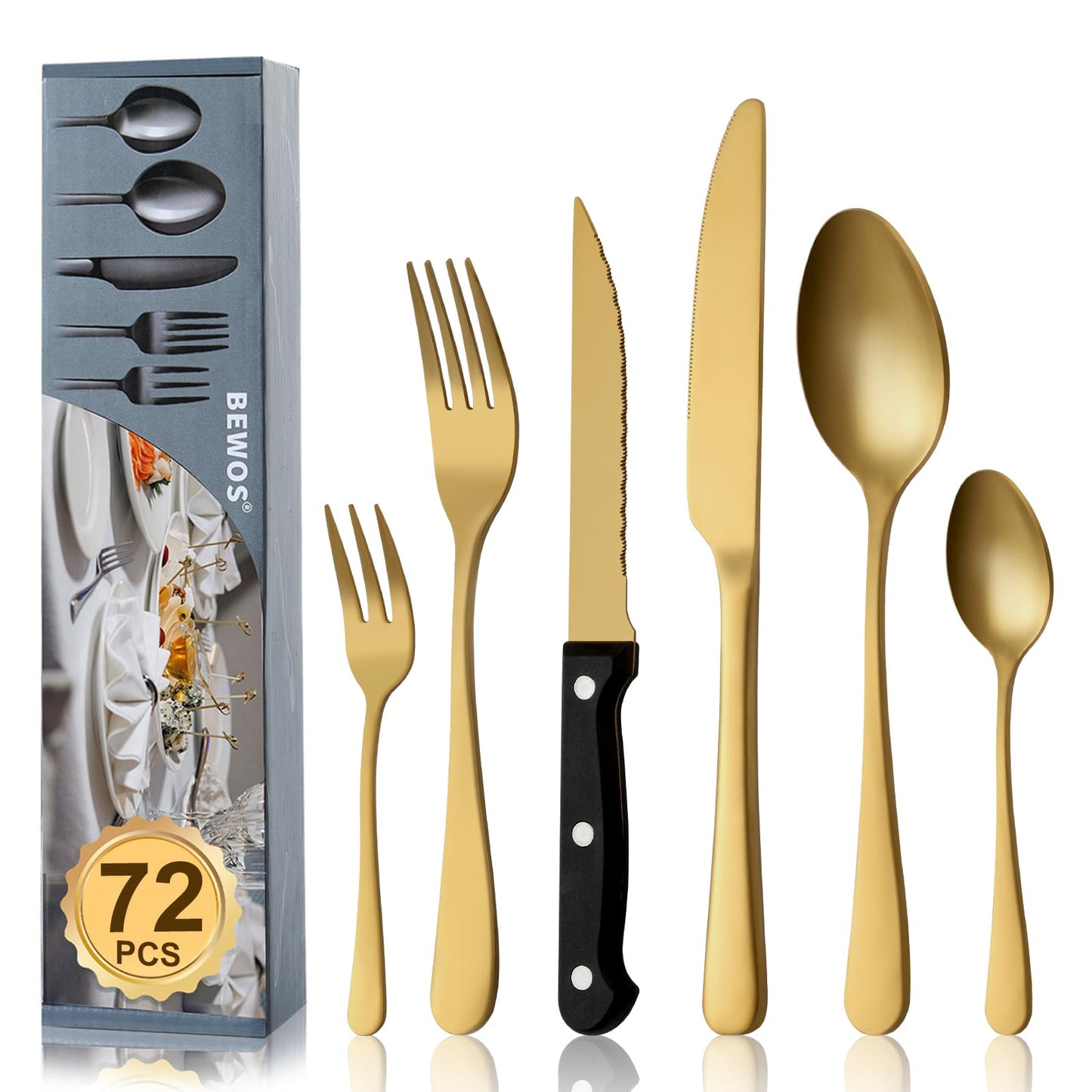 BEWOS 36-teiliges Besteck set mit Steakmesser Service für 6, Premium-Edelstahl-Bestecksets für Haus & Küche, Hochwertiges Messer-Löffel-Gabel-Besteck-Set Hochglanzpoliert, Spülmaschinenfest
