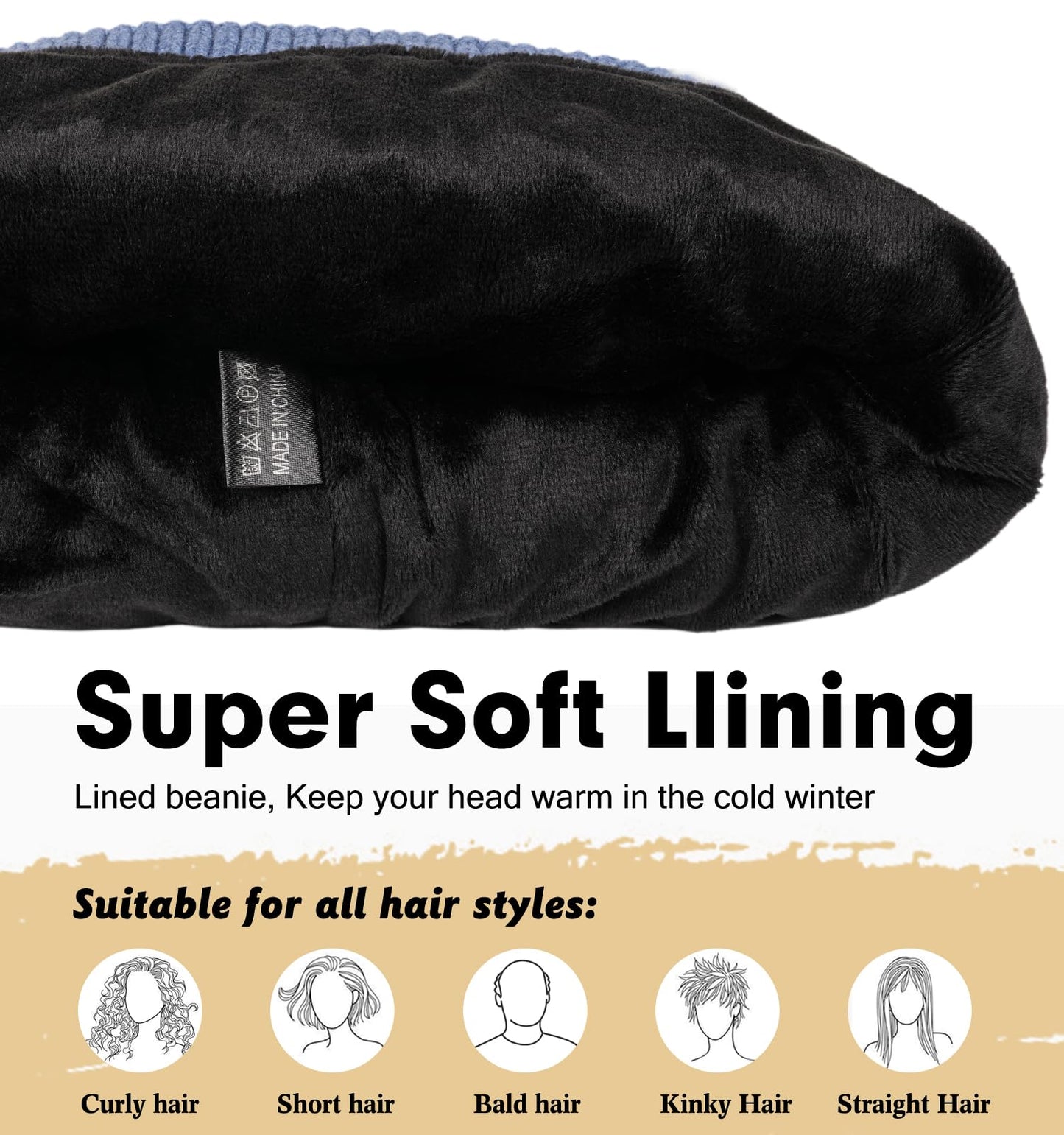 Wmcaps Beanie Mütze, Herren Winter Warme Unisex Wintermütze Strickmütze Dehnbare Weiche Wollmütze mit Bündchen und Dickem Warmem Futter Geschenk für Freundin männer Frauen