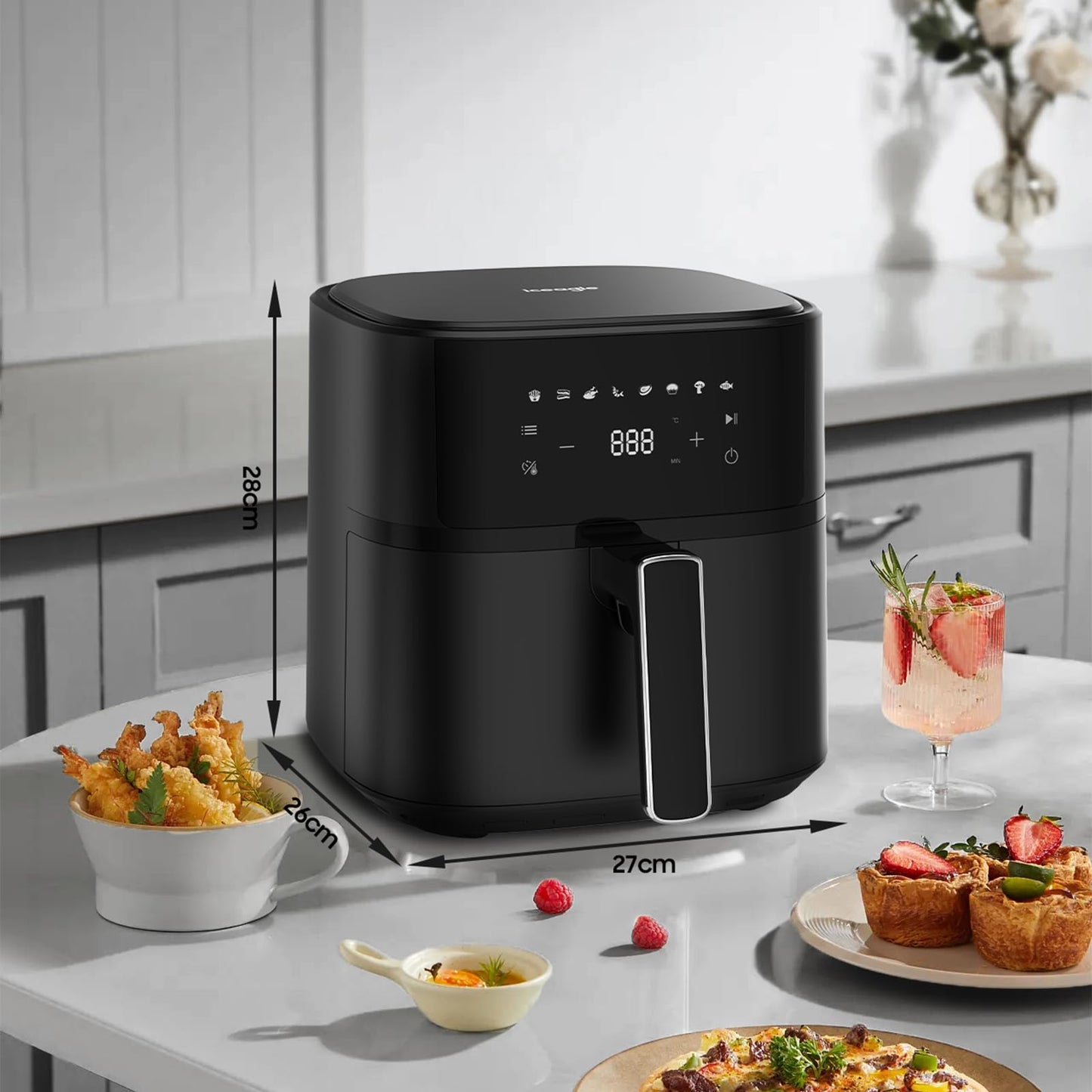 iceagle Heißluftfritteuse 6,5 L Airfryer XL - Fritteuse Ohne Fett mit Metallinnenraum | 1700W Heissluftfriteuse mit 8 Kochprogramme, Digitalem Display, mit deutschem Rezeptbuch
