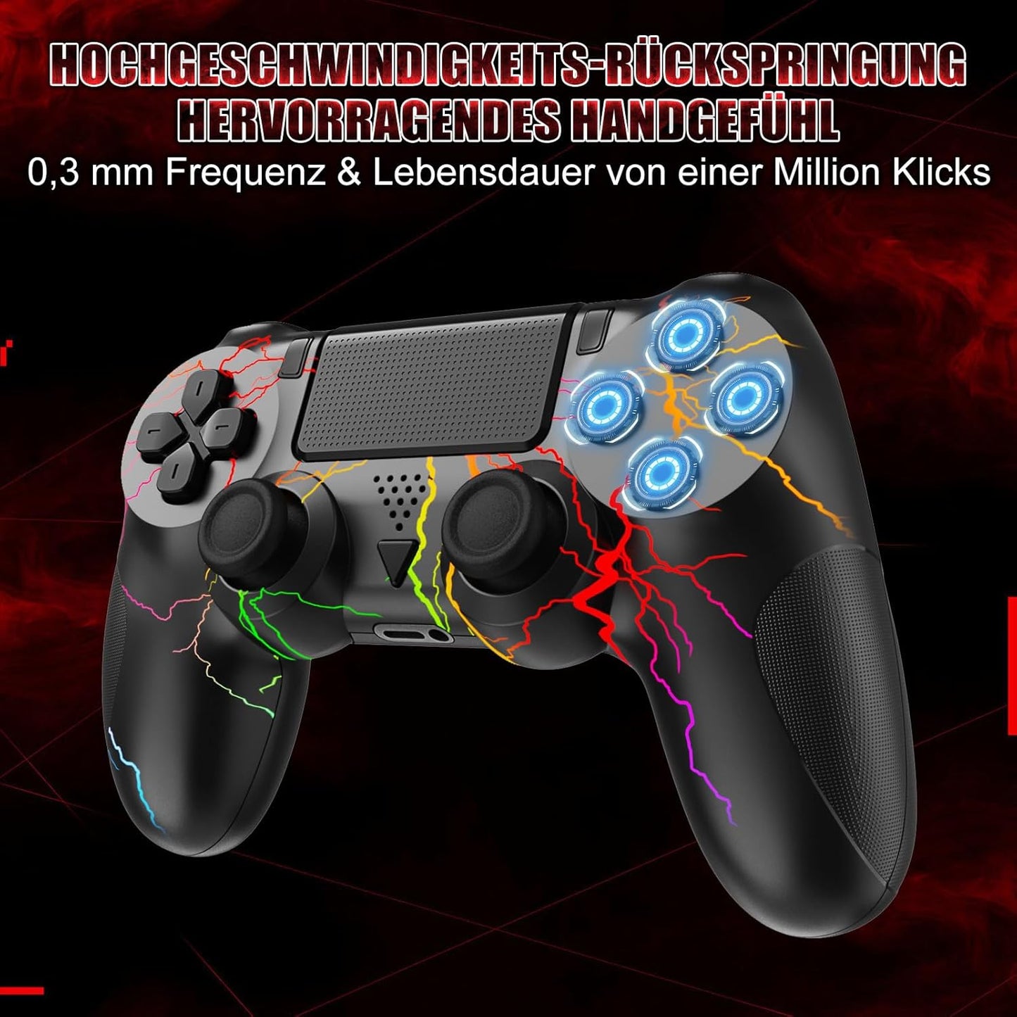 LCDNTEM Wireless Controller für PS-4, RGB Game Controller Kompatibel mit PS-4/Slim/Pro/PC, Gamepad mit Dual Vibration, LED, 6-Achsen, Touchpad
