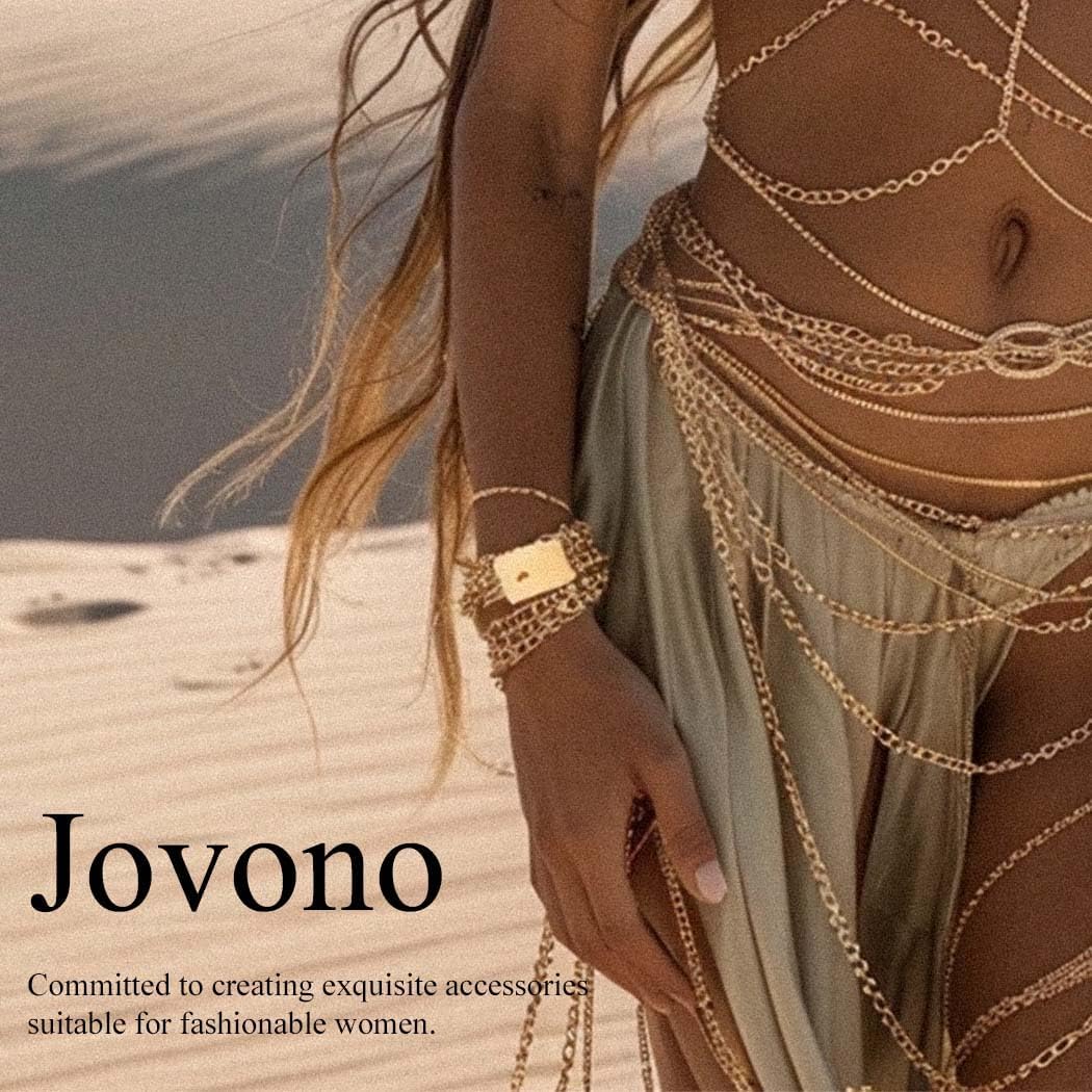 Jovono Boho Hollow Cuff Bracelet – Gold-Tone Layered Bangle
