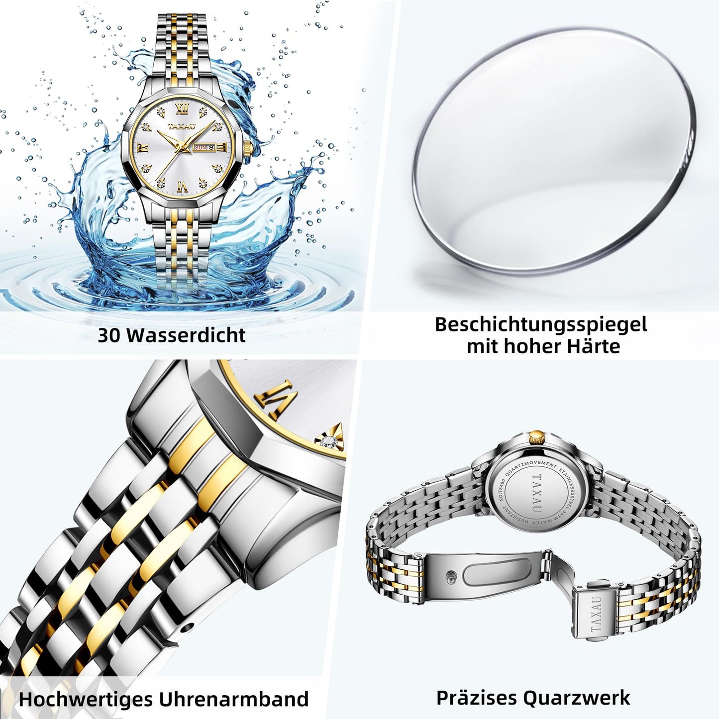 Taxau Uhr Frauen Luxus Edelstahl Uhren Frauen Kleid für Frauen wasserdichte Analog Quarz Damenuhren Klassische Reloj para Mujer