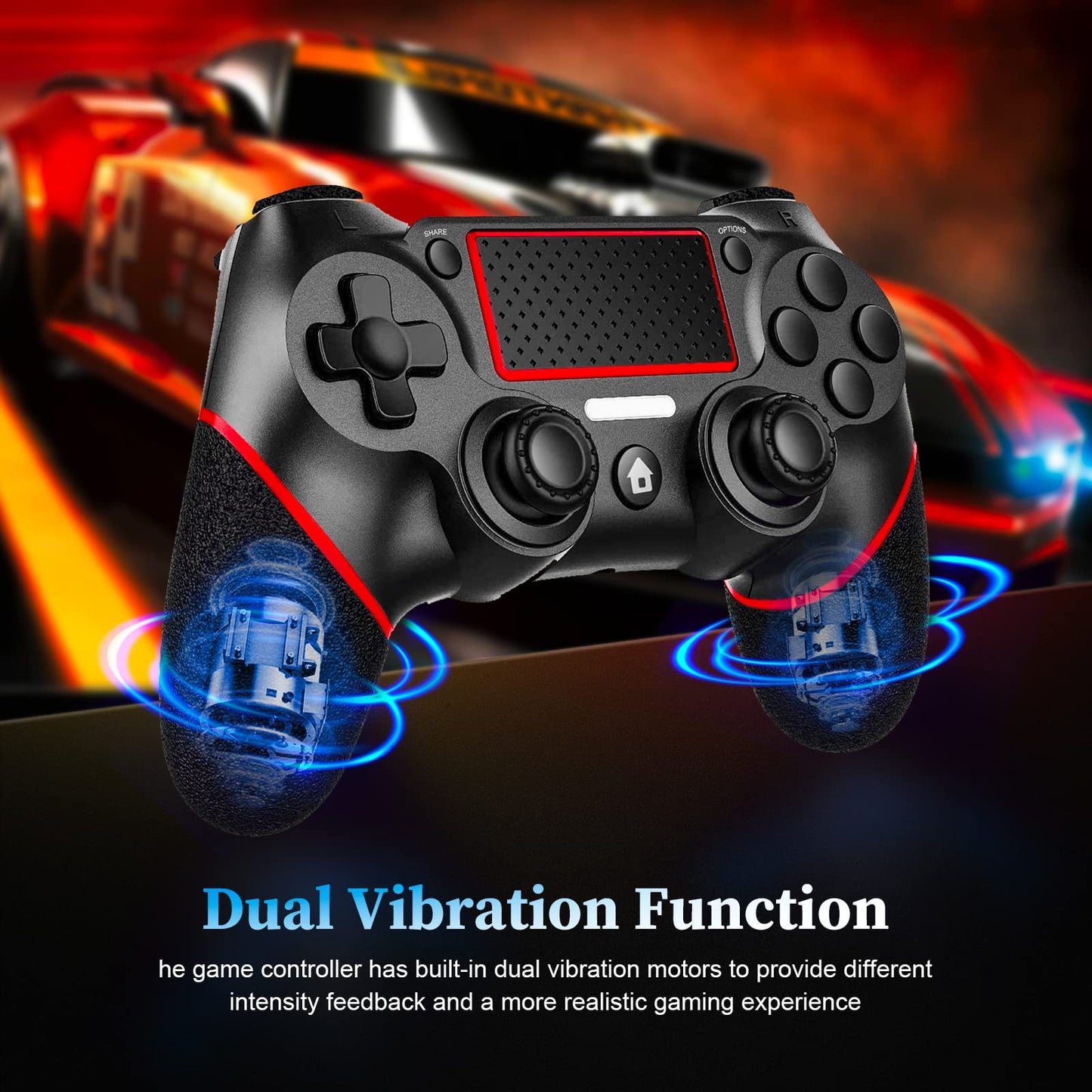 Shiptree Wireless Controller für PS-4, Game Controller Kompatibel mit PS-4/Slim/Pro/PC, mit Dual Vibration/6-Achsen Gyro Sensor/Hochpräzises Touchpanel/Audio Jack, 360°-Joystick Präzise Kontrolle -Rot