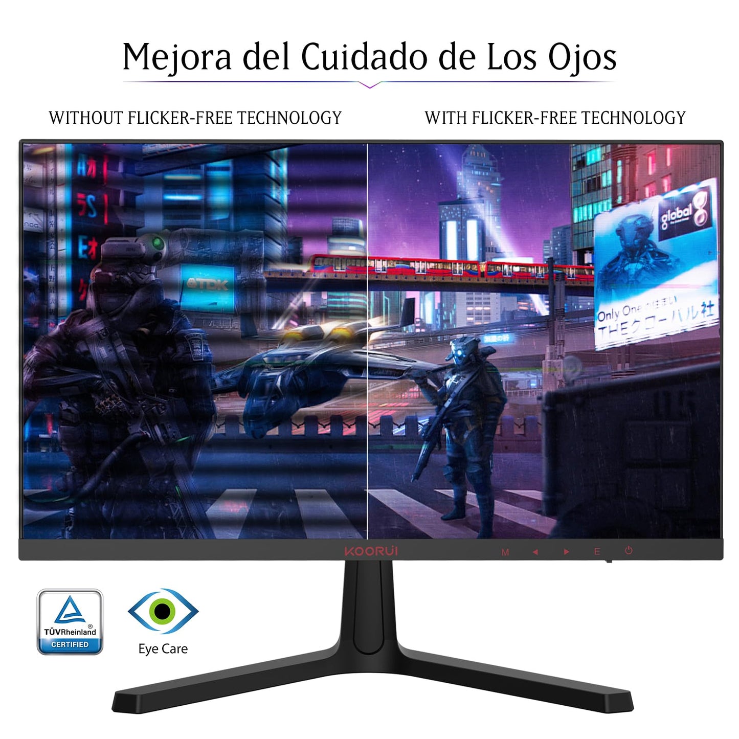 KOORUI Gaming Monitor 24 Zoll - FHD PC Bildschirm VA 165Hz 1ms Monitor 144hz, AdaptiveSync Technology, DCI-P3 85%, 2 x HDMI, DP Neigbar, Schwarz