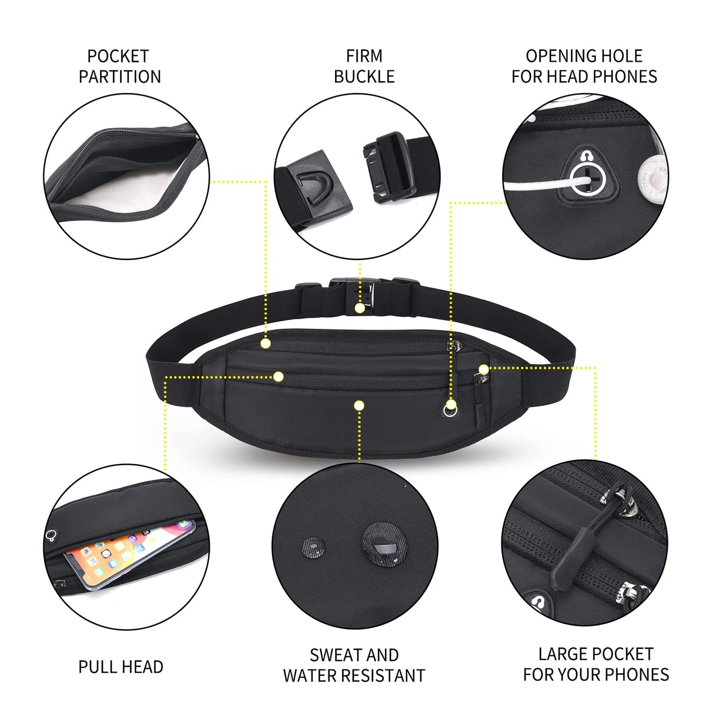 QKUDS Running Belt Waist Pack – Waterproof Fanny Pack