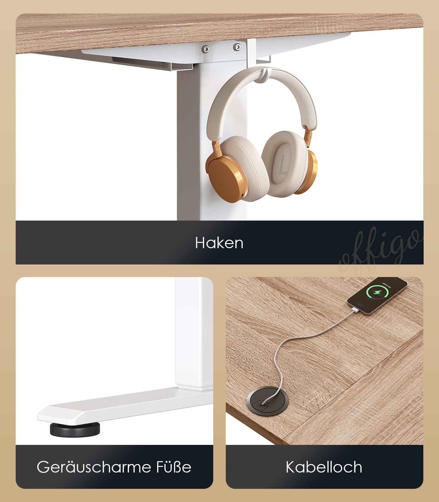 OffiGo Höhenverstellbarer Schreibtisch, 120 cm Elektrischer Schreibtisch, Ergonomischer Tisch mit Memory-Funktion, Gaming Tisch Höhenverstellbar, Moderner Computertisch für Zuhause und Büro, Weiß