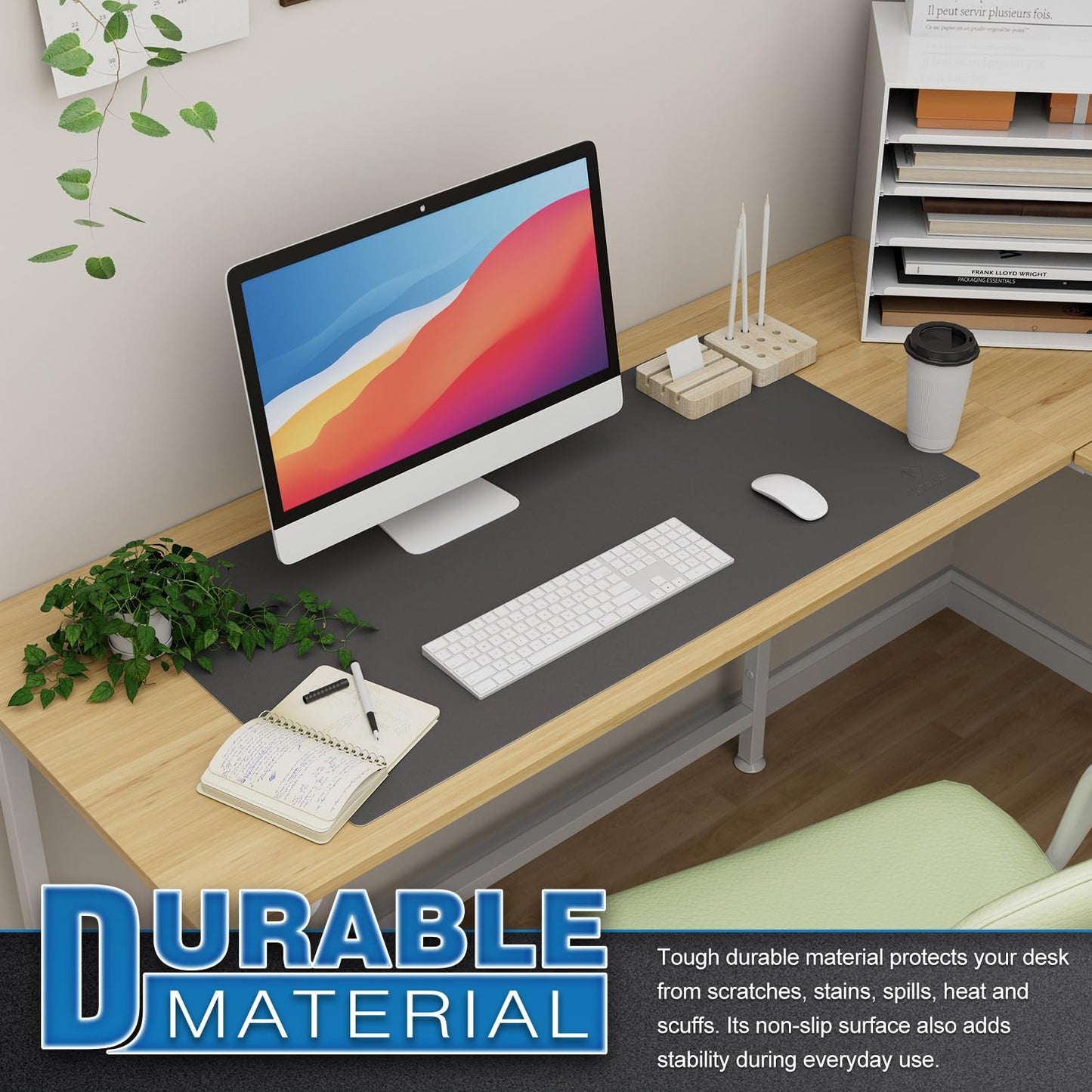 K KNODEL Tischunterlage, Schreibtischunterlage, 80 x 40cm PVC Tischunterlage, Laptop Tischunterlage, wasserdichte Schreibunterlage für Büro- oder Heimbereich, doppelseitig (Schwarz/Schwarz)
