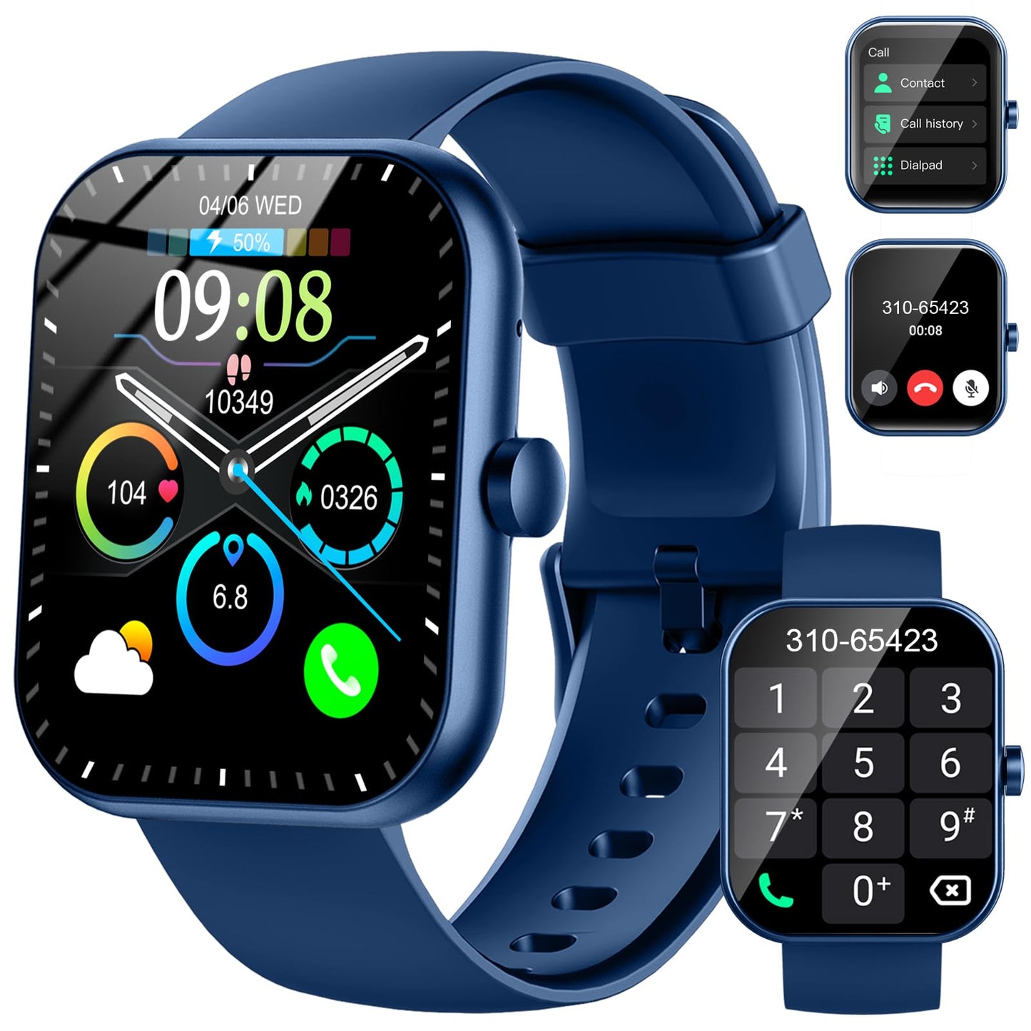 Smartwatch Herren Damen, 2025 HD 1,96" Fitnessuhr Smart Watch mit Telefonfunktion, 115+ Sportmodi Schrittzähler Armbanduhr, Herzfrequenz SpO2 Schlafmonitor, IP68 Wasserdicht Sportuhr für Android iOS