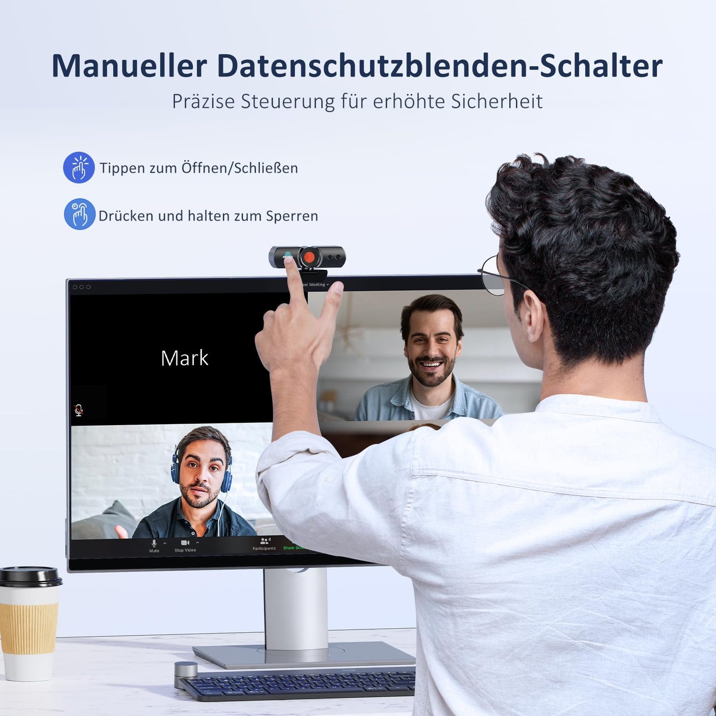 NexiGo N60 1080P Webcam, HD-Webcam mit Mikrofon, Softwaresteuerung und Datenschutzabdeckung, USB-Computerkamera, Sichtfeld mit 110°, Plug-and-Play, für Zoom/Skype/Teams, Konferenzen und Videoanrufe