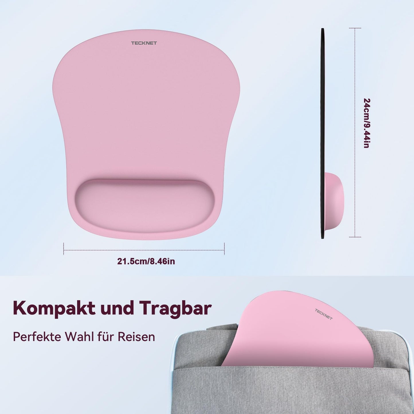 TECKNET Mauspad mit Gelkissen, Memory Foam Mousepad Ergonomisches Wasserdicht Komfort Mausmatte mit Handgelenkpolster Handauflage für Alle Maus Offfice Heim Computer Laptop