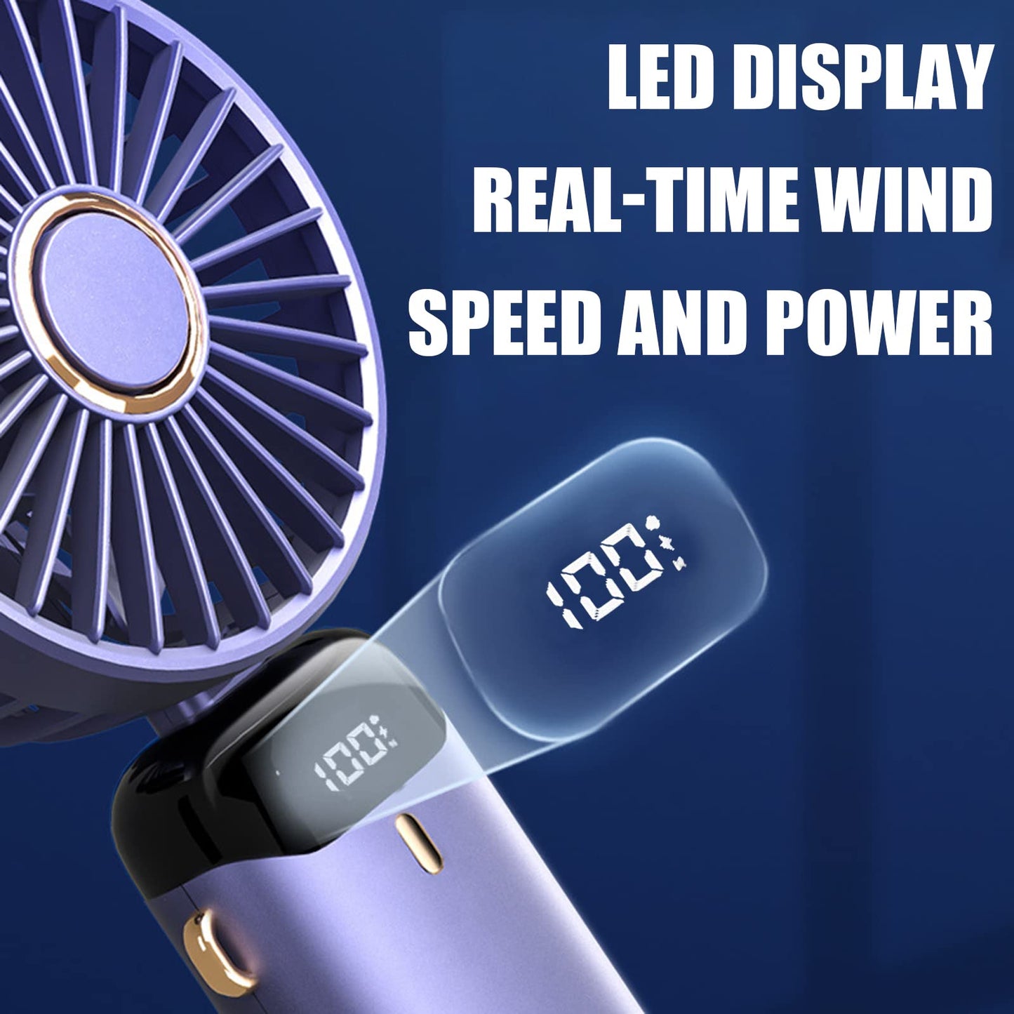 Jsdoin Handventilator, Tragbarer Mini Ventilator, Wiederaufladbar, Kleiner Taschenventilator Mit 5 Geschwindigkeitsstufen, Faltbarer USB-Ventilator für Büro, Outdoor (Dunkelblau)