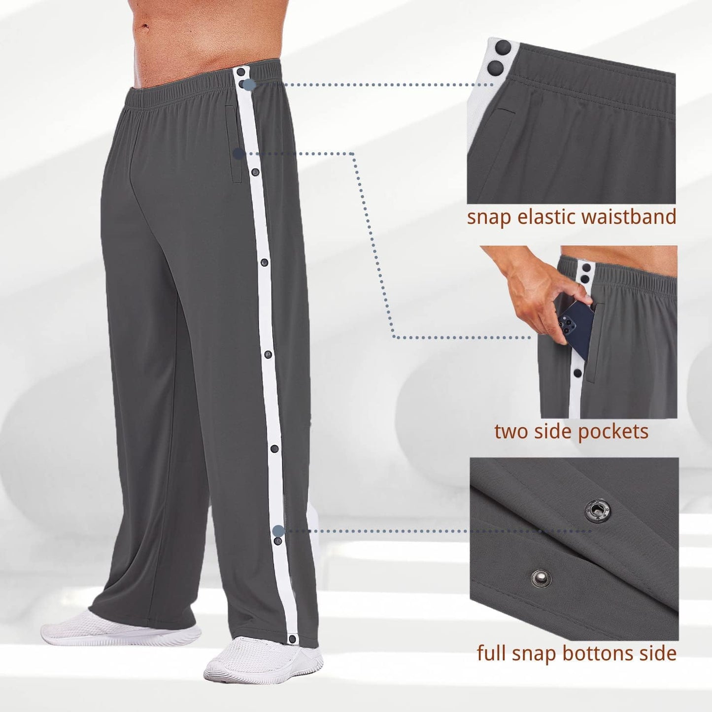 PINSPARK Men’s Rehab Joggers – Tear-Away Athletic Pants